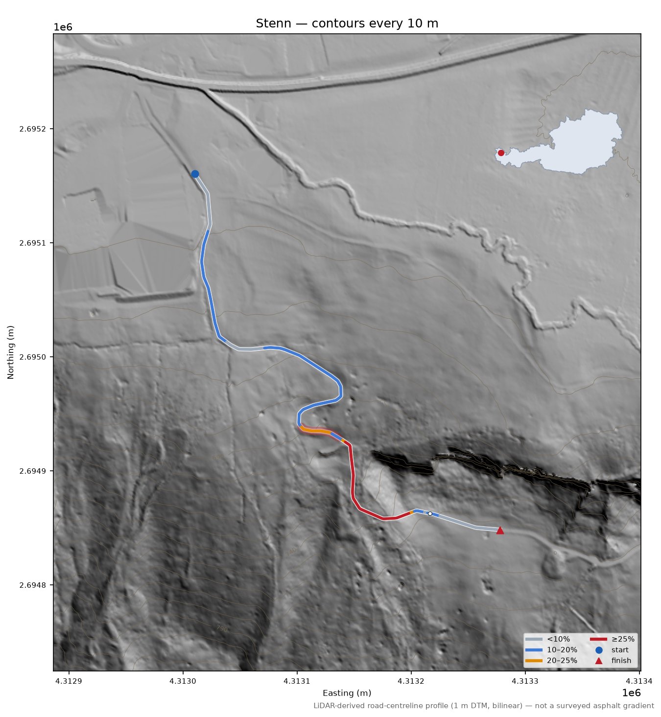 Stenn LiDAR hillshade map with contours