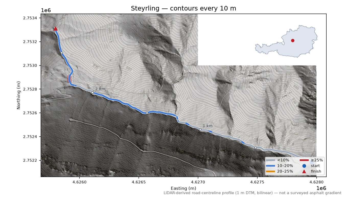 Steyrling LiDAR hillshade map with contours