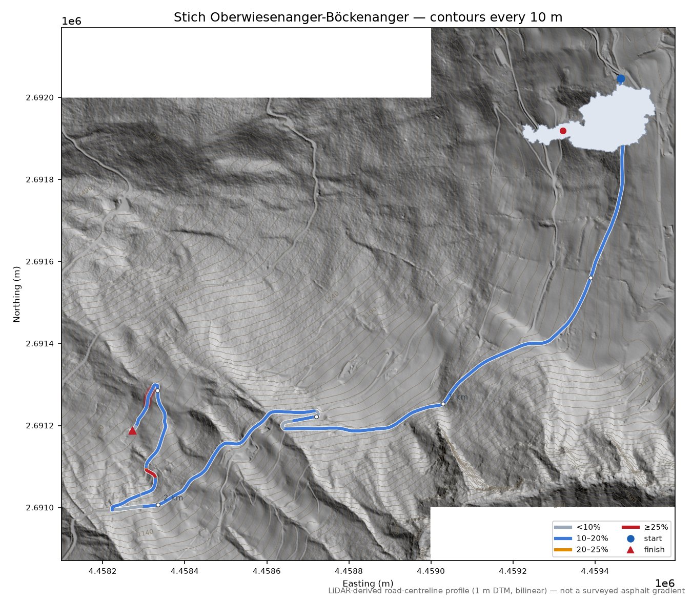 Stich Oberwiesenanger-Böckenanger LiDAR hillshade map with contours