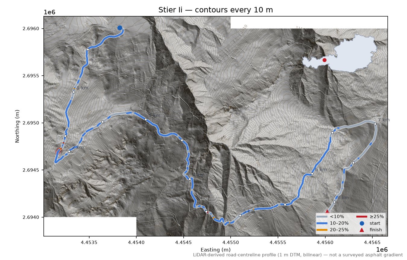 Stier Ii LiDAR hillshade map with contours