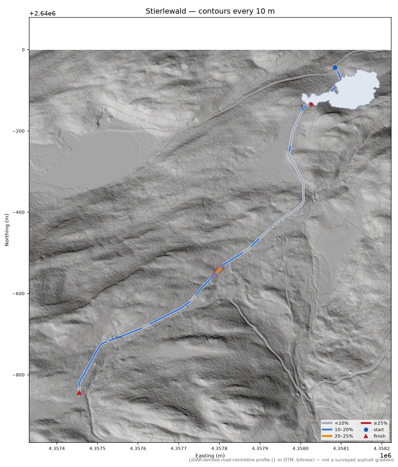 Stierlewald LiDAR hillshade map with contours