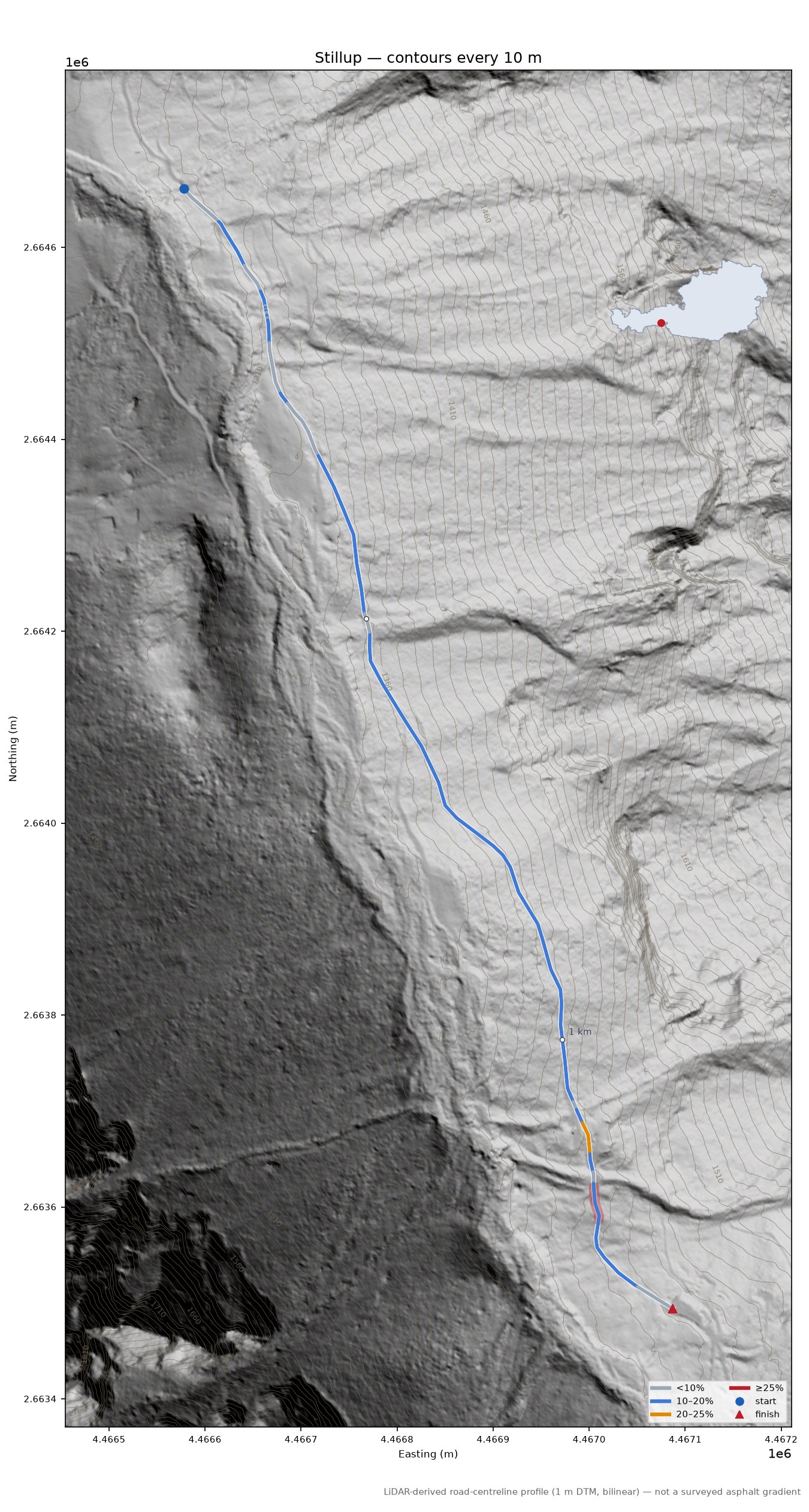 Stillup LiDAR hillshade map with contours