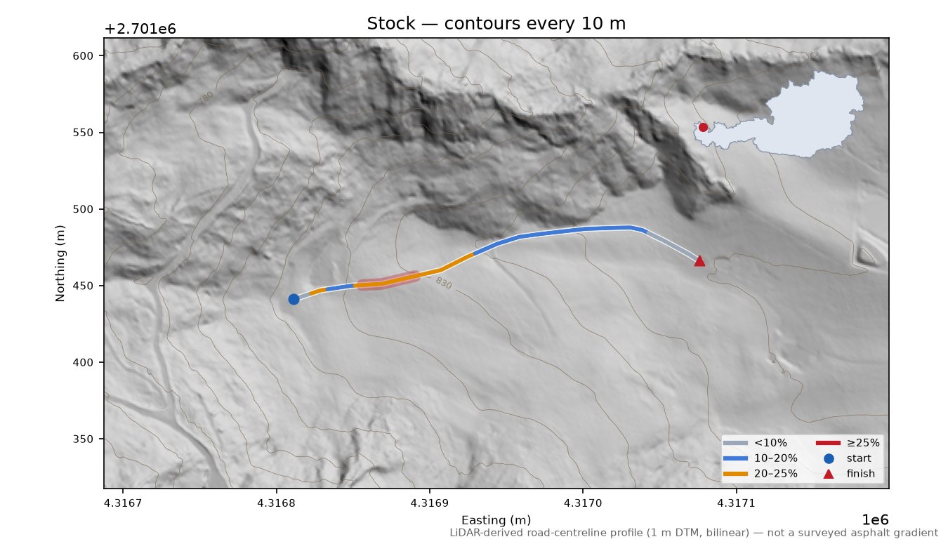 Stock LiDAR hillshade map with contours