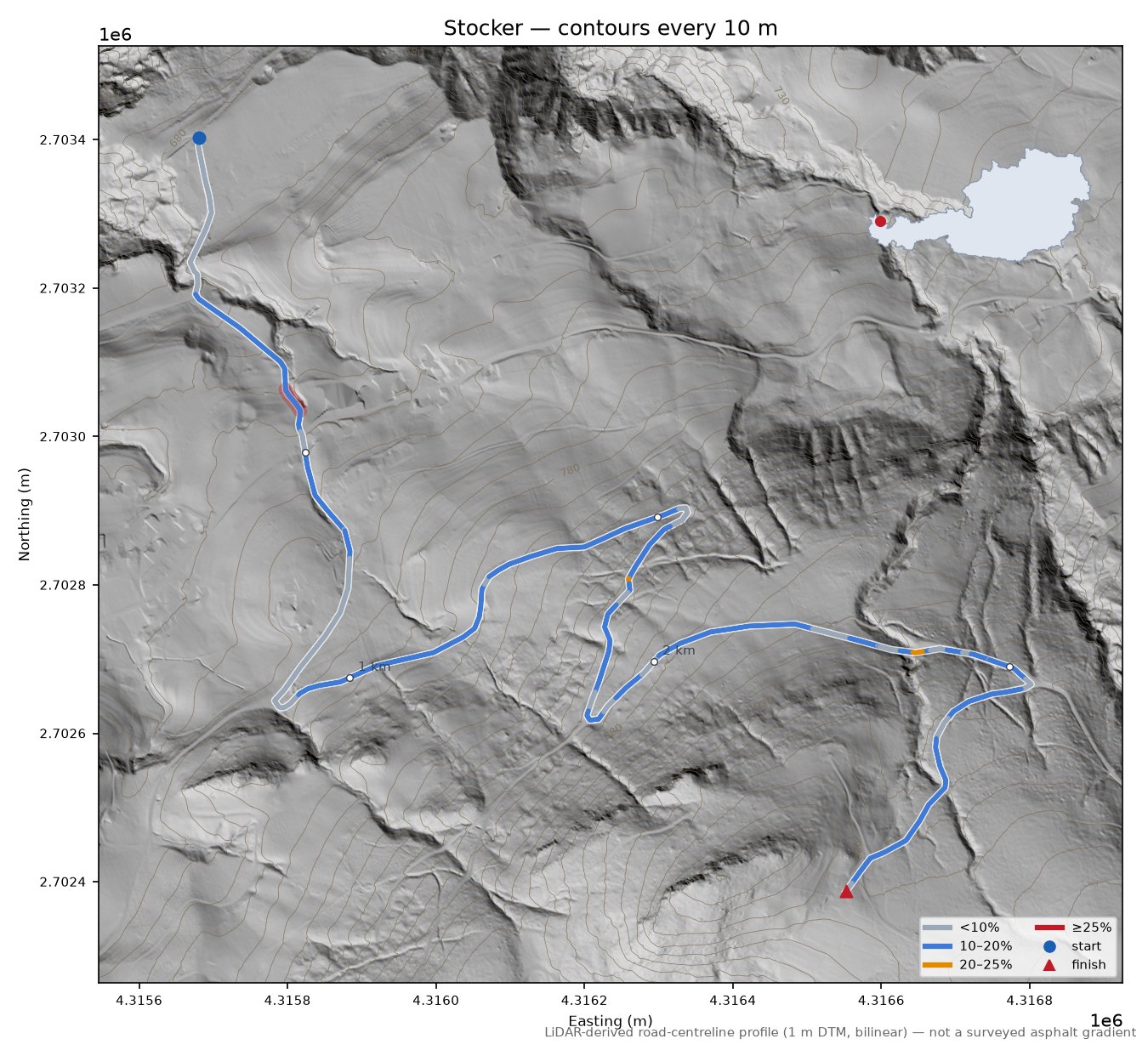 Stocker LiDAR hillshade map with contours