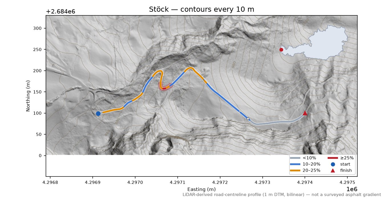 Stöck LiDAR hillshade map with contours