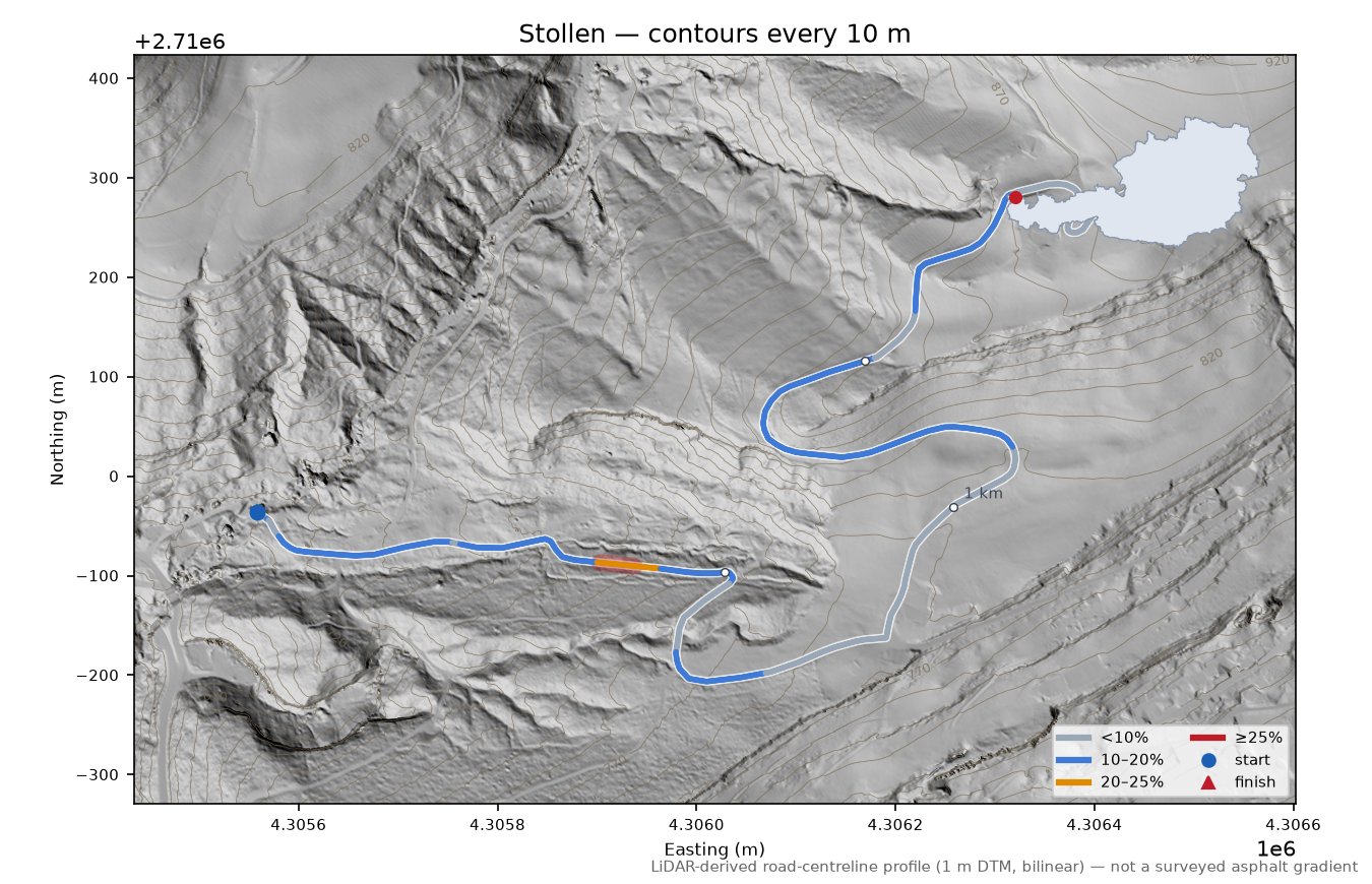 Stollen LiDAR hillshade map with contours