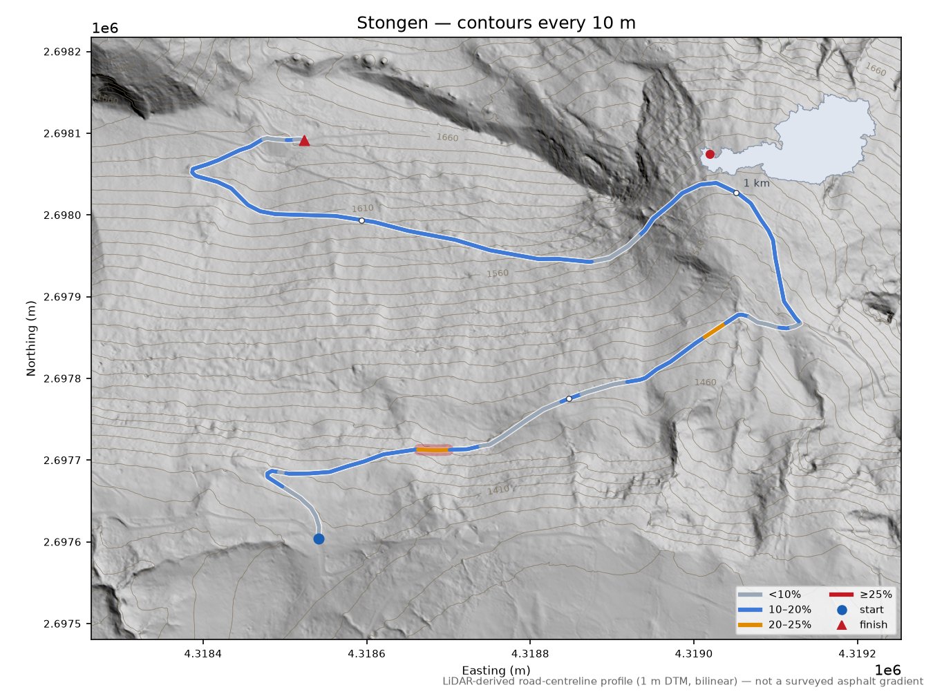 Stongen LiDAR hillshade map with contours