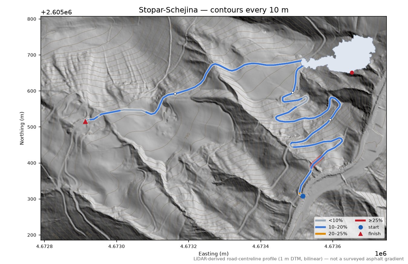 Stopar-Schejina LiDAR hillshade map with contours