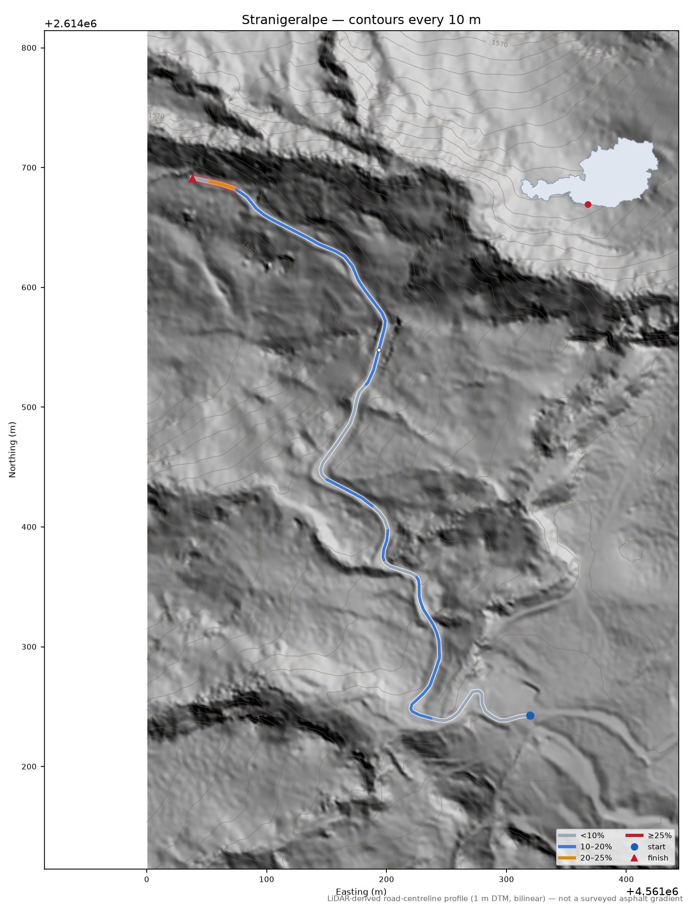 Stranigeralpe LiDAR hillshade map with contours