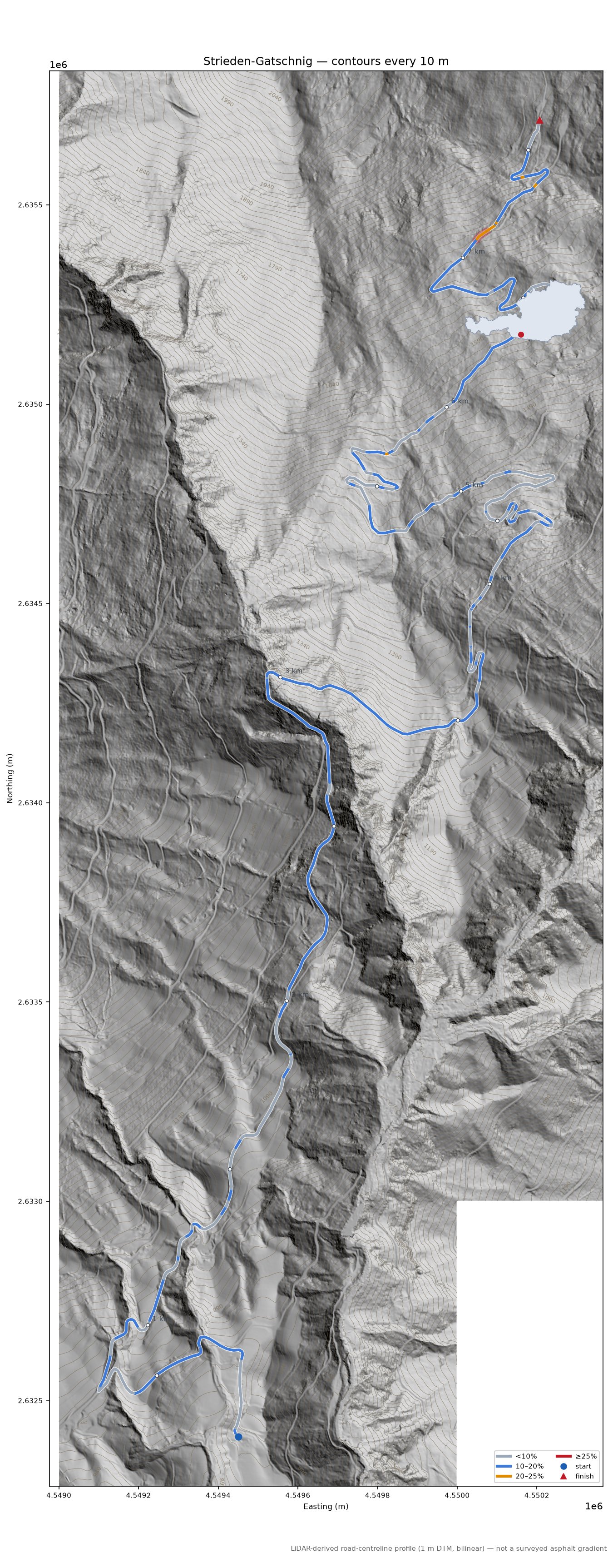 Strieden-Gatschnig LiDAR hillshade map with contours