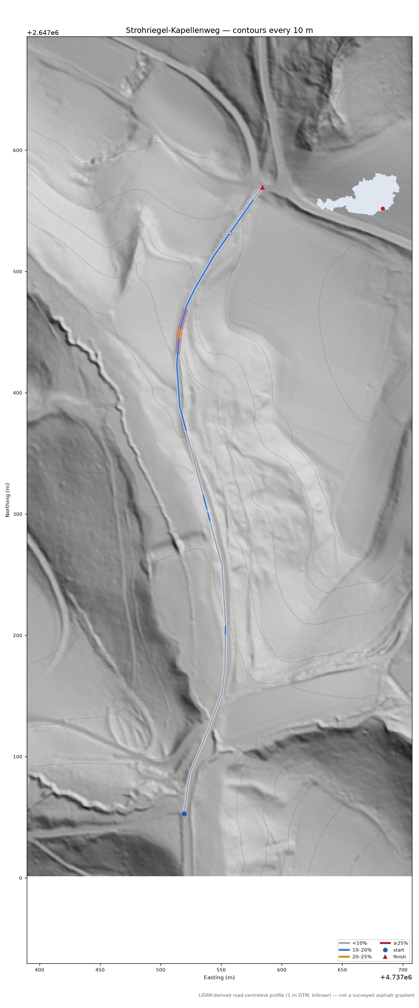 Strohriegel-Kapellenweg LiDAR hillshade map with contours