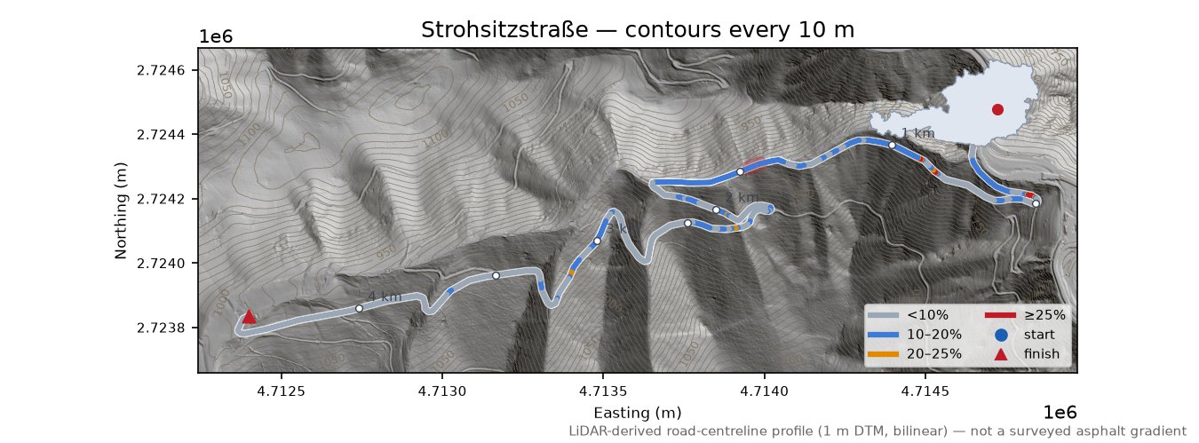 Strohsitzstraße LiDAR hillshade map with contours
