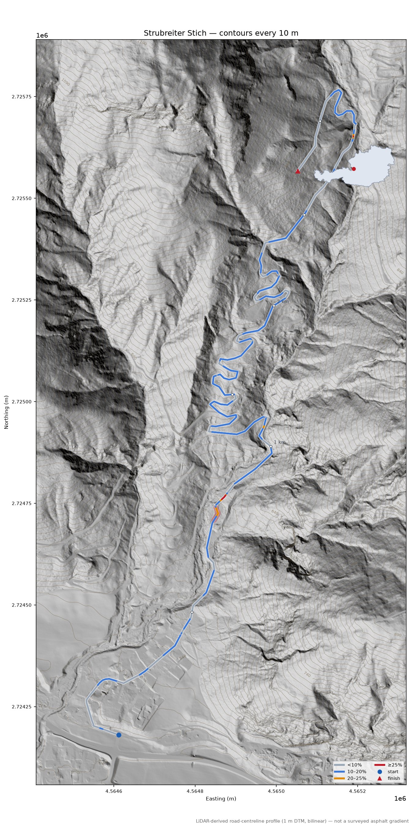 Strubreiter Stich LiDAR hillshade map with contours