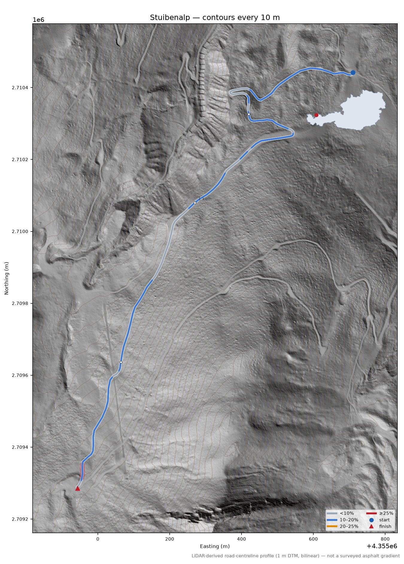Stuibenalp LiDAR hillshade map with contours