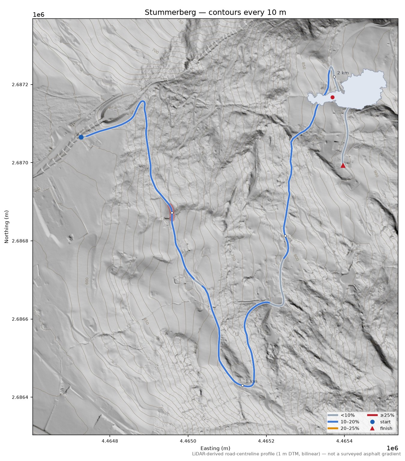 Stummerberg LiDAR hillshade map with contours