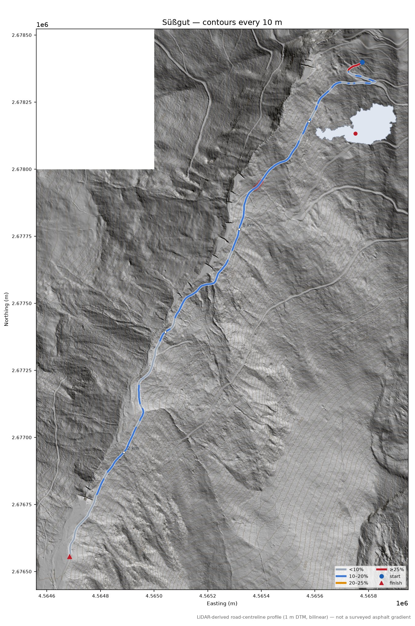 Süßgut LiDAR hillshade map with contours