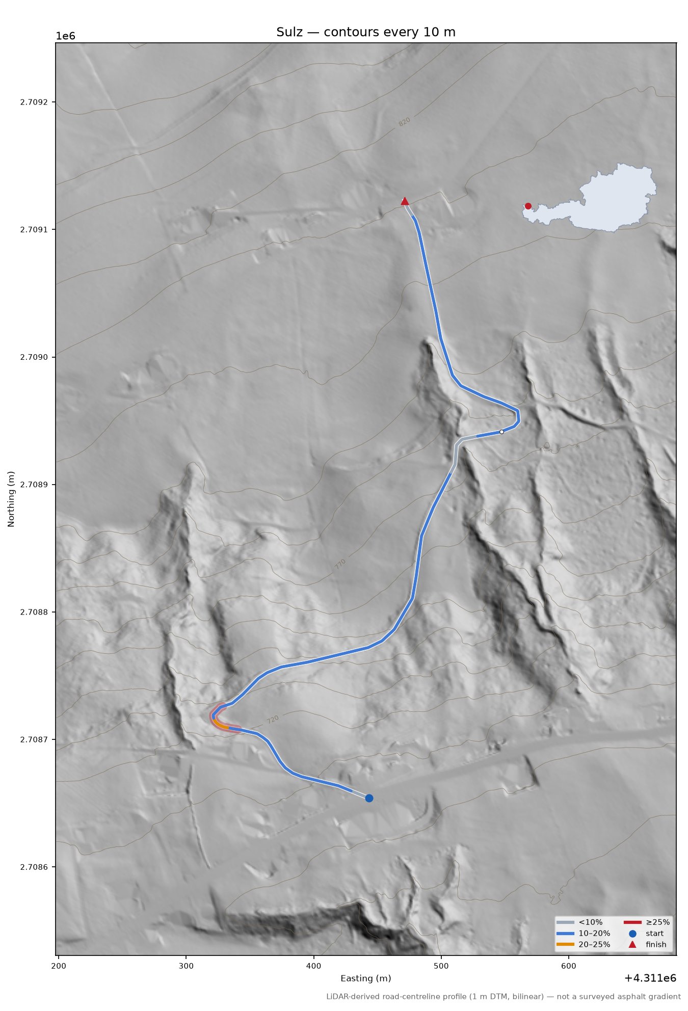 Sulz LiDAR hillshade map with contours