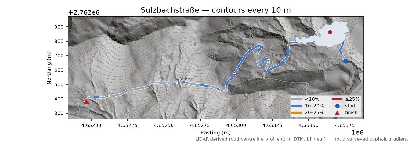 Sulzbachstraße LiDAR hillshade map with contours