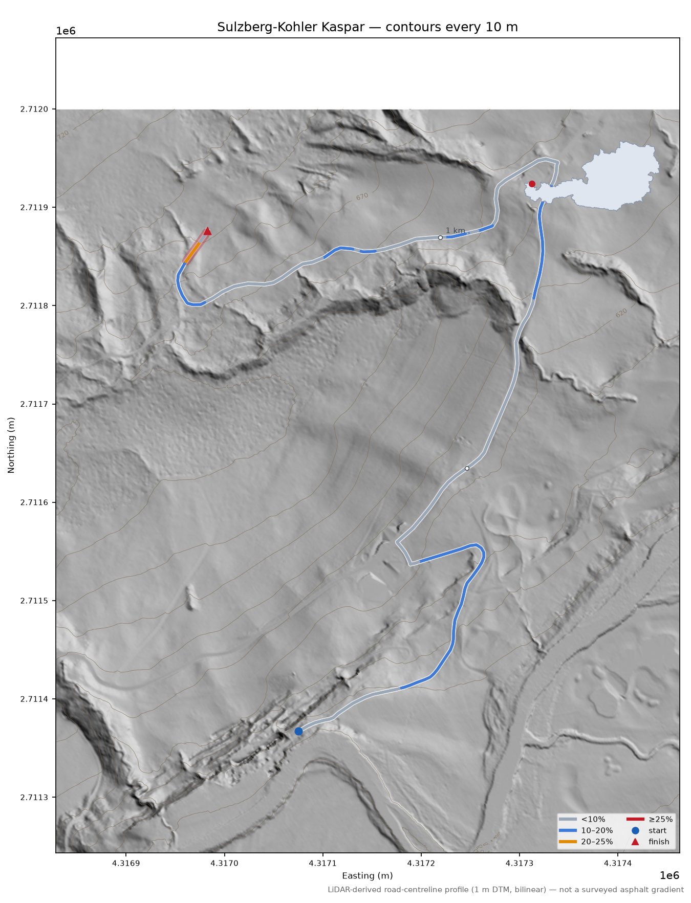 Sulzberg-Kohler Kaspar LiDAR hillshade map with contours