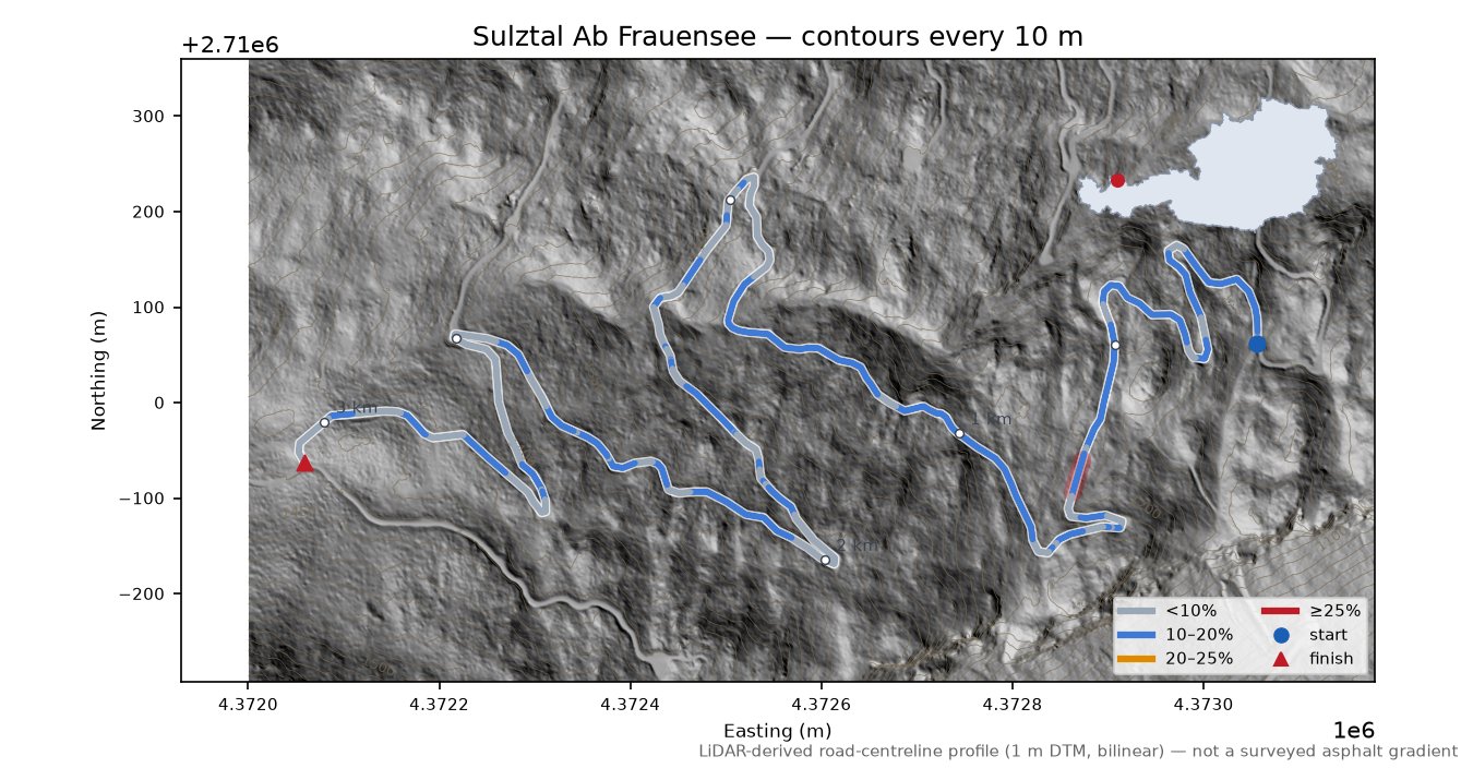 Sulztal Ab Frauensee LiDAR hillshade map with contours