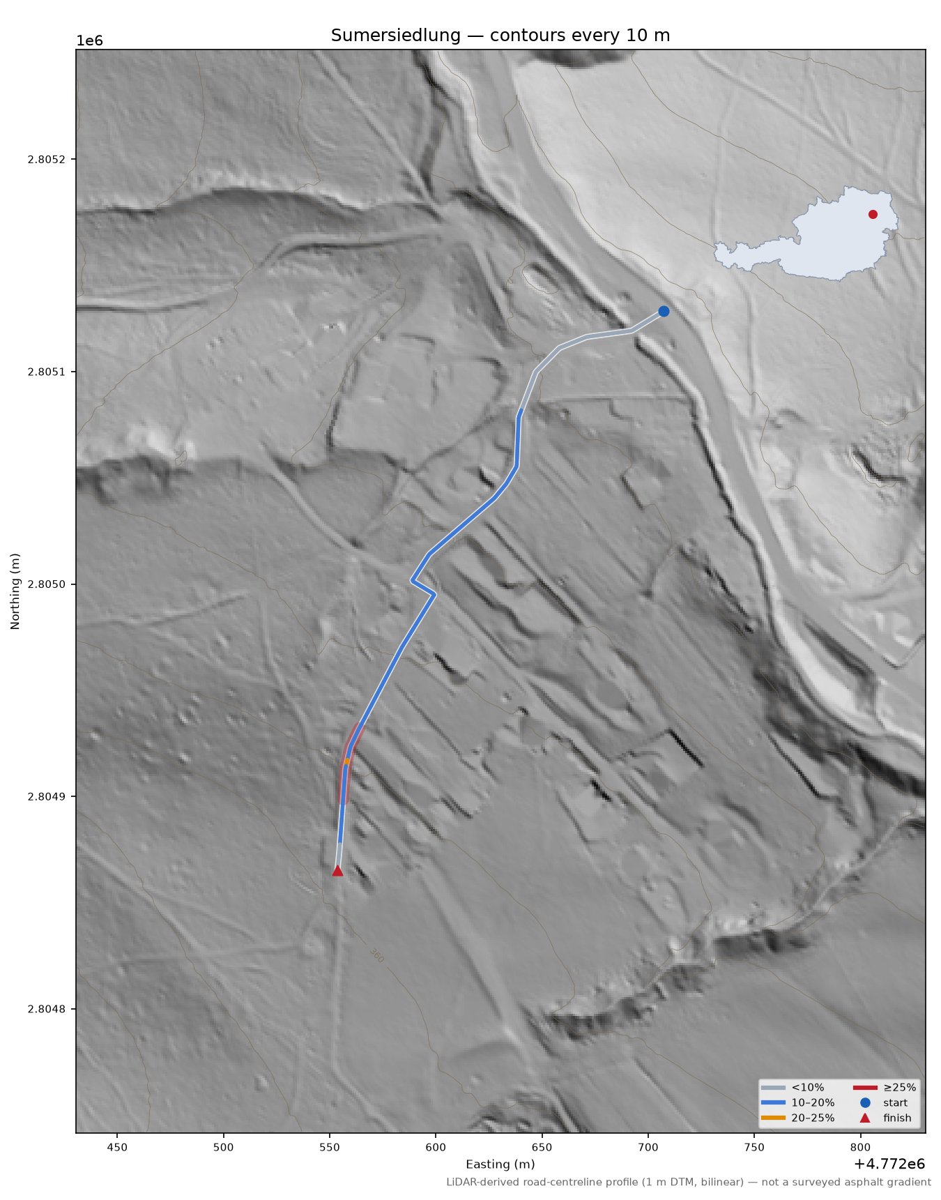 Sumersiedlung LiDAR hillshade map with contours