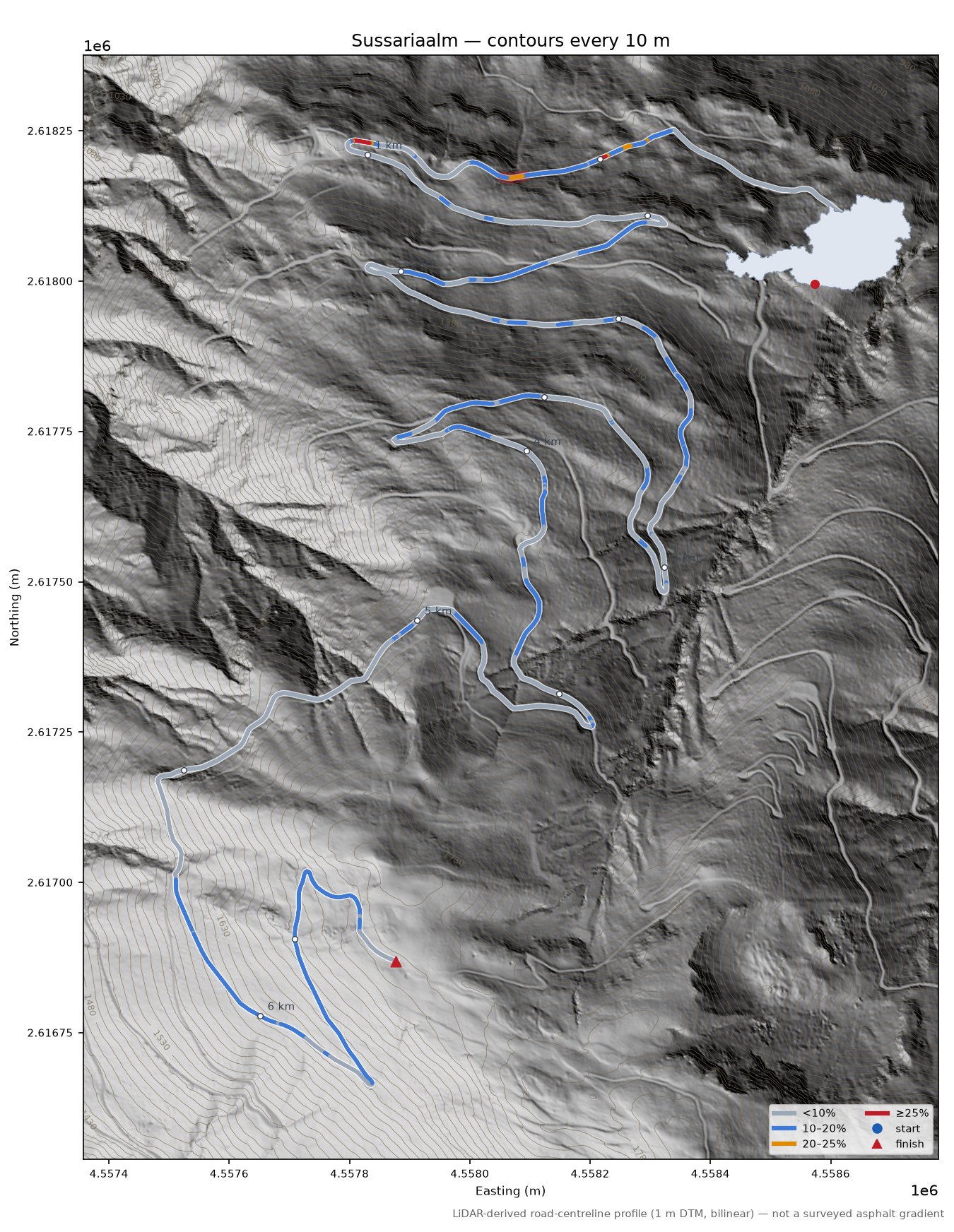 Sussariaalm LiDAR hillshade map with contours