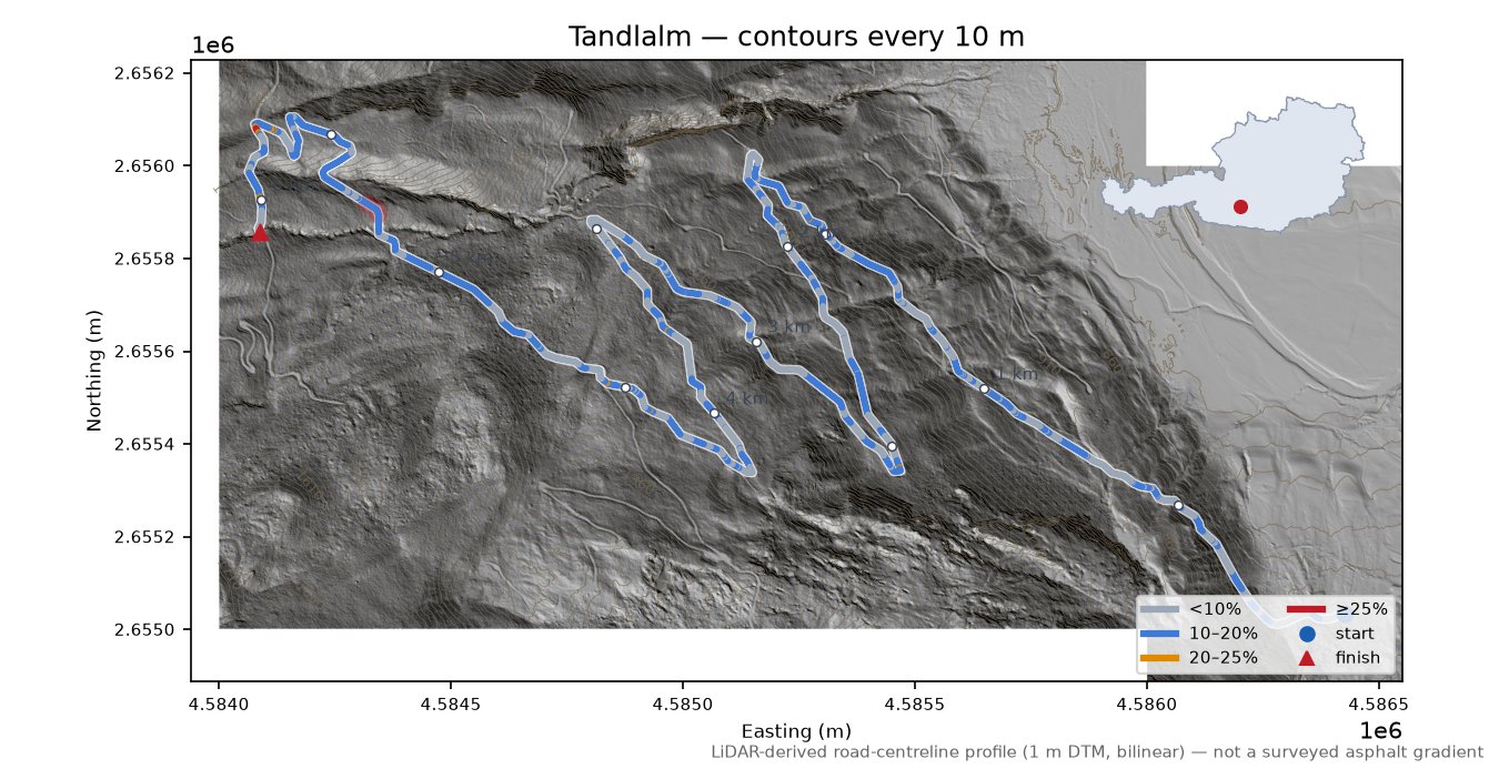 Tandlalm LiDAR hillshade map with contours