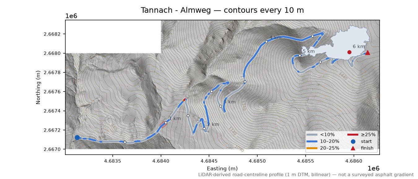 Tannach - Almweg LiDAR hillshade map with contours