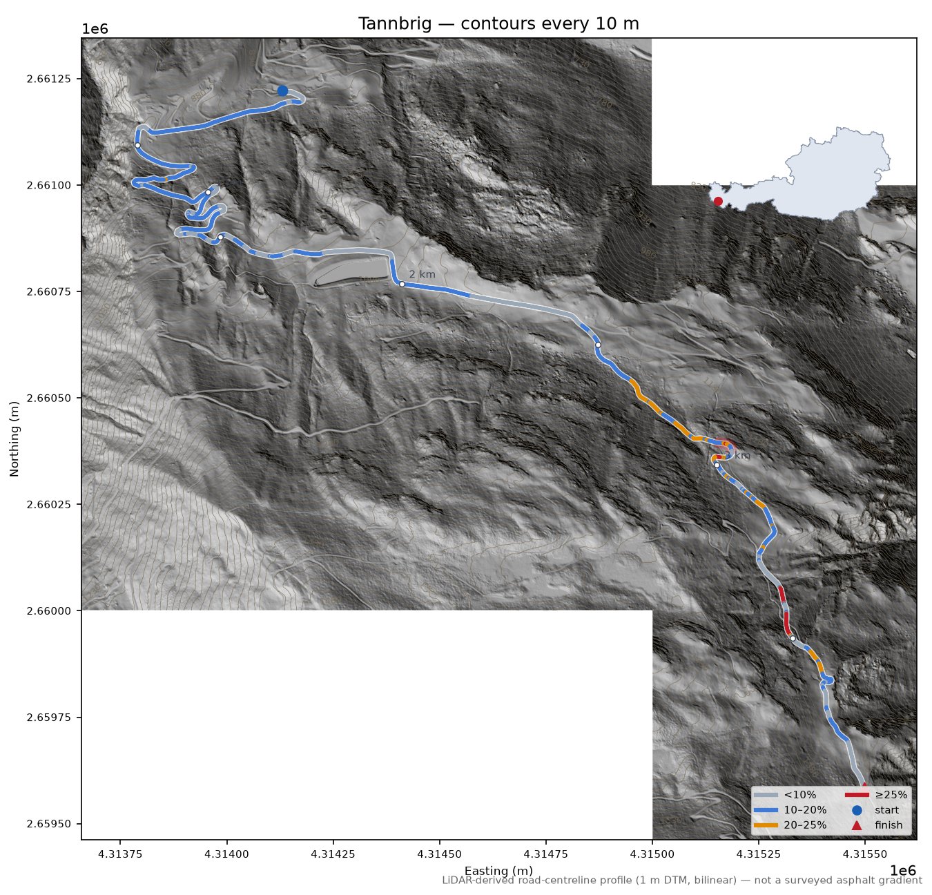 Tannbrig LiDAR hillshade map with contours