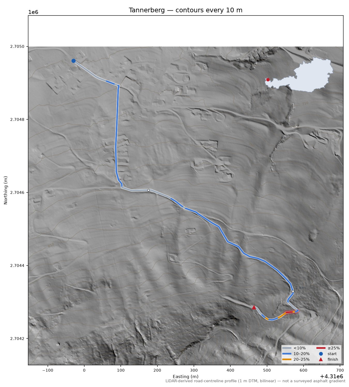 Tannerberg LiDAR hillshade map with contours