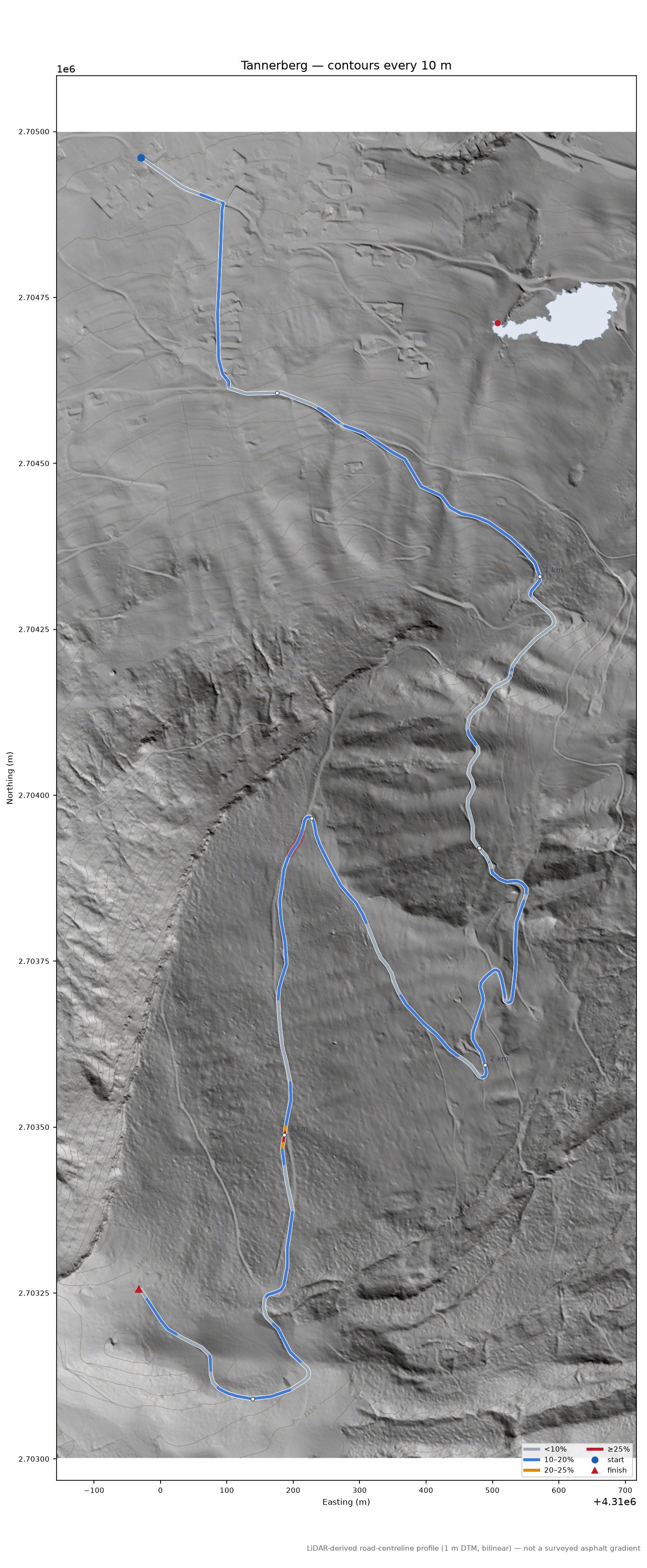 Tannerberg LiDAR hillshade map with contours