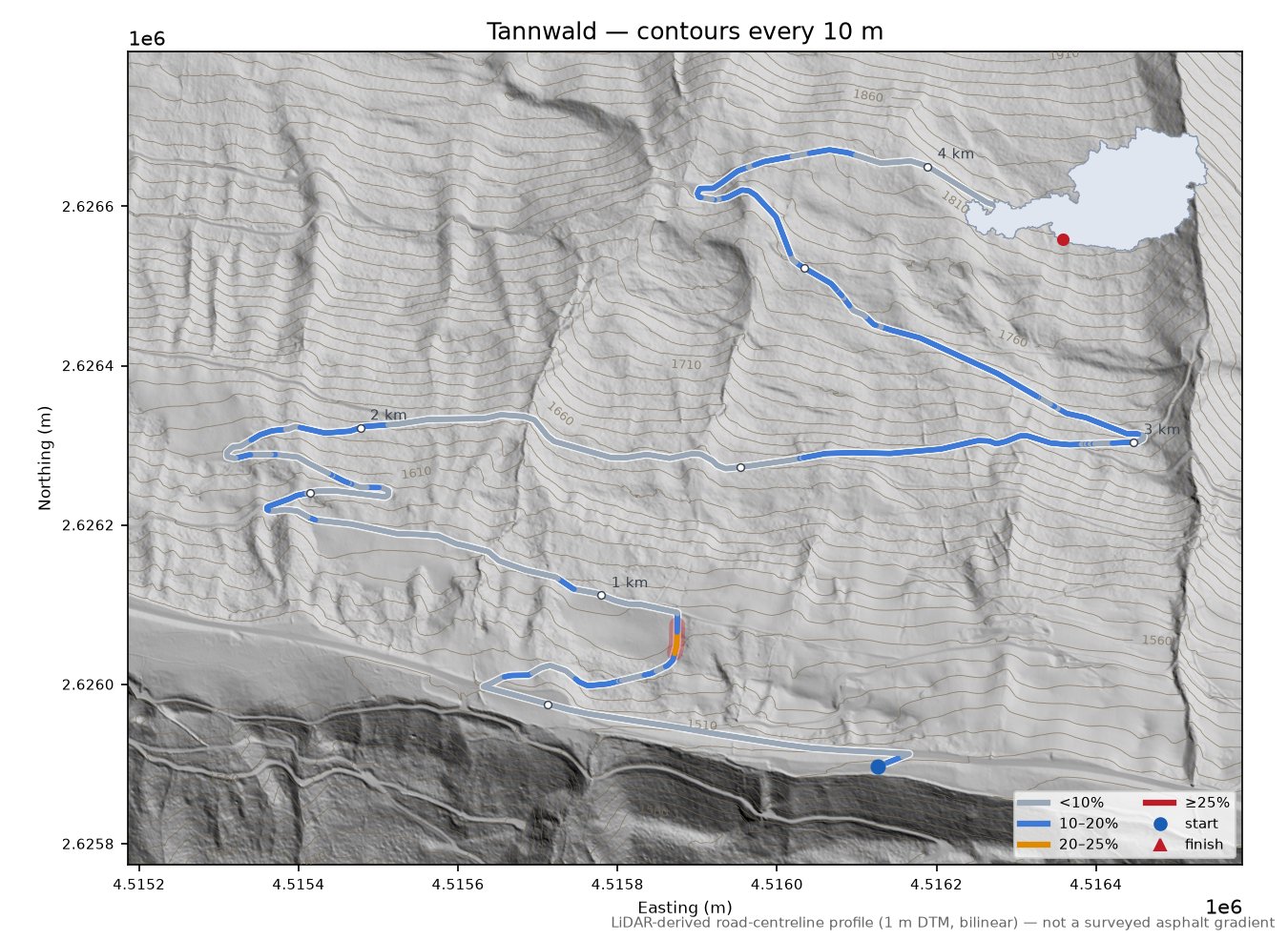 Tannwald LiDAR hillshade map with contours