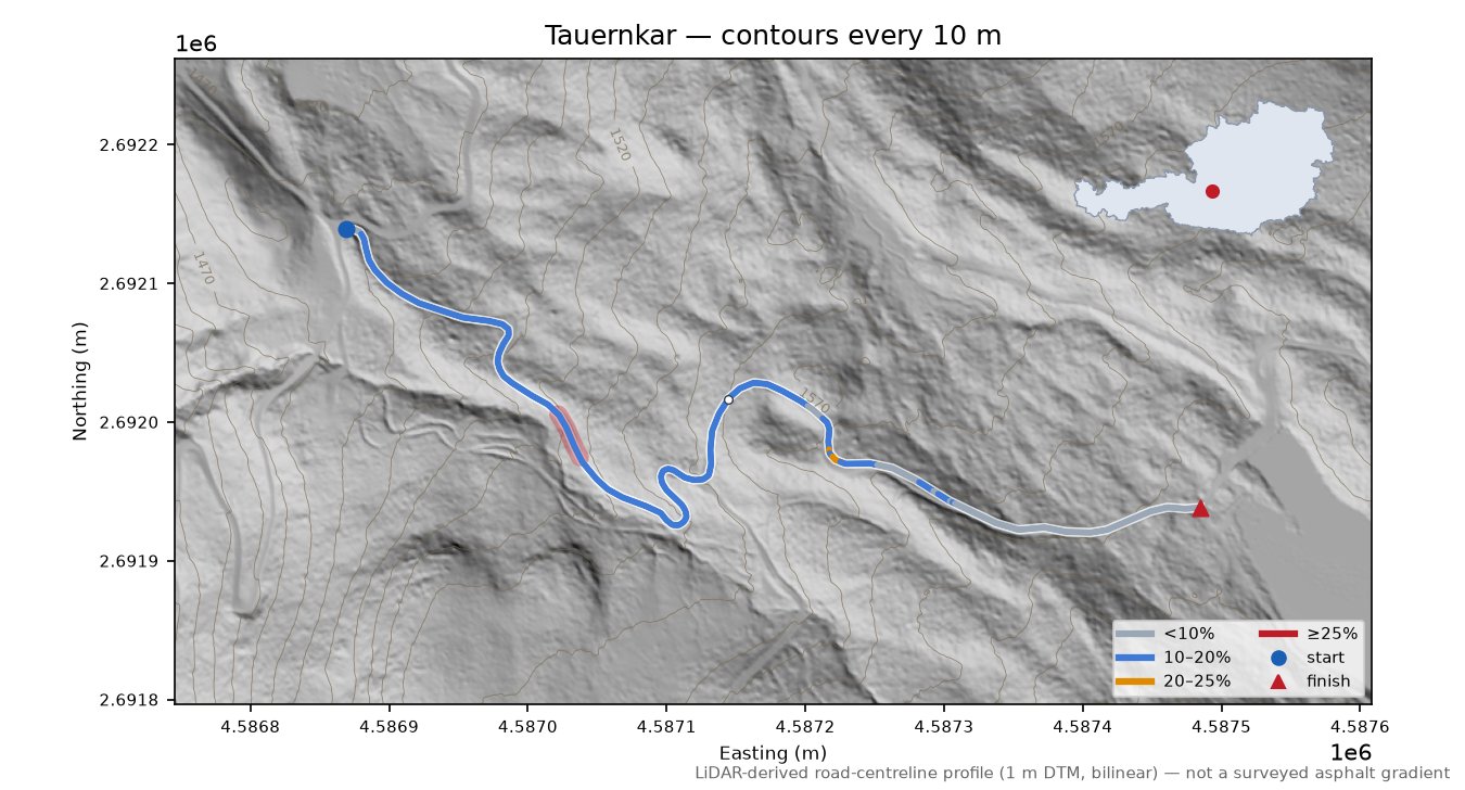 Tauernkar LiDAR hillshade map with contours