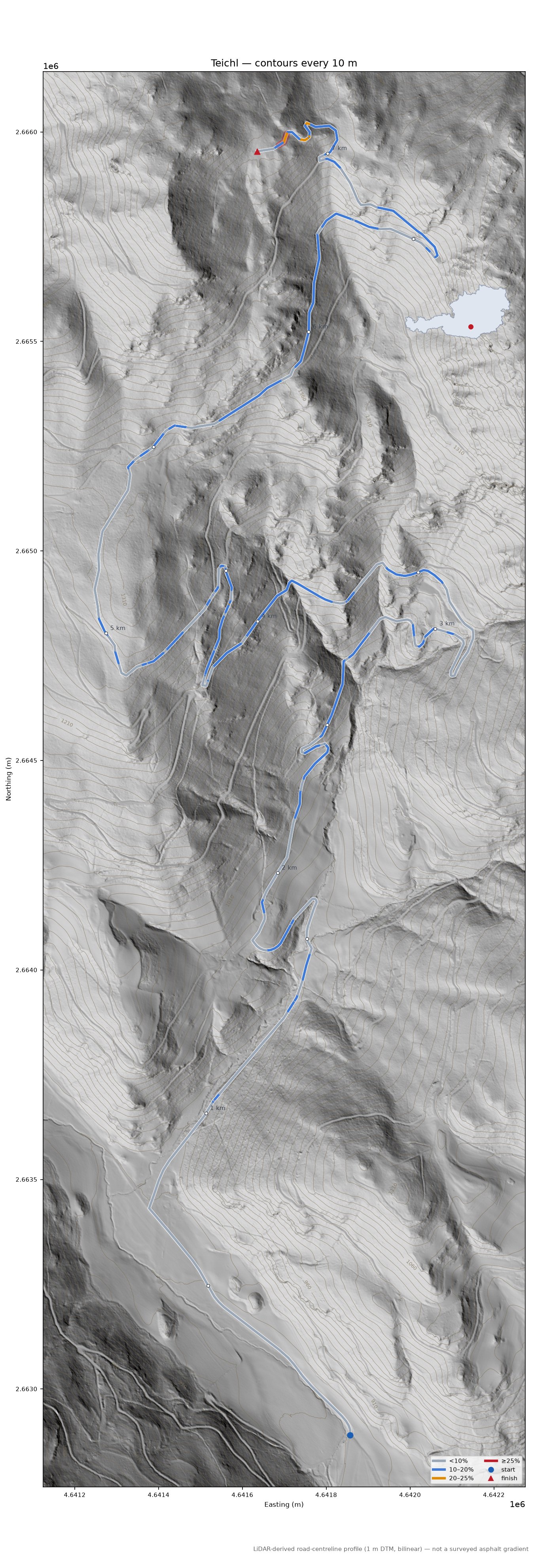 Teichl LiDAR hillshade map with contours