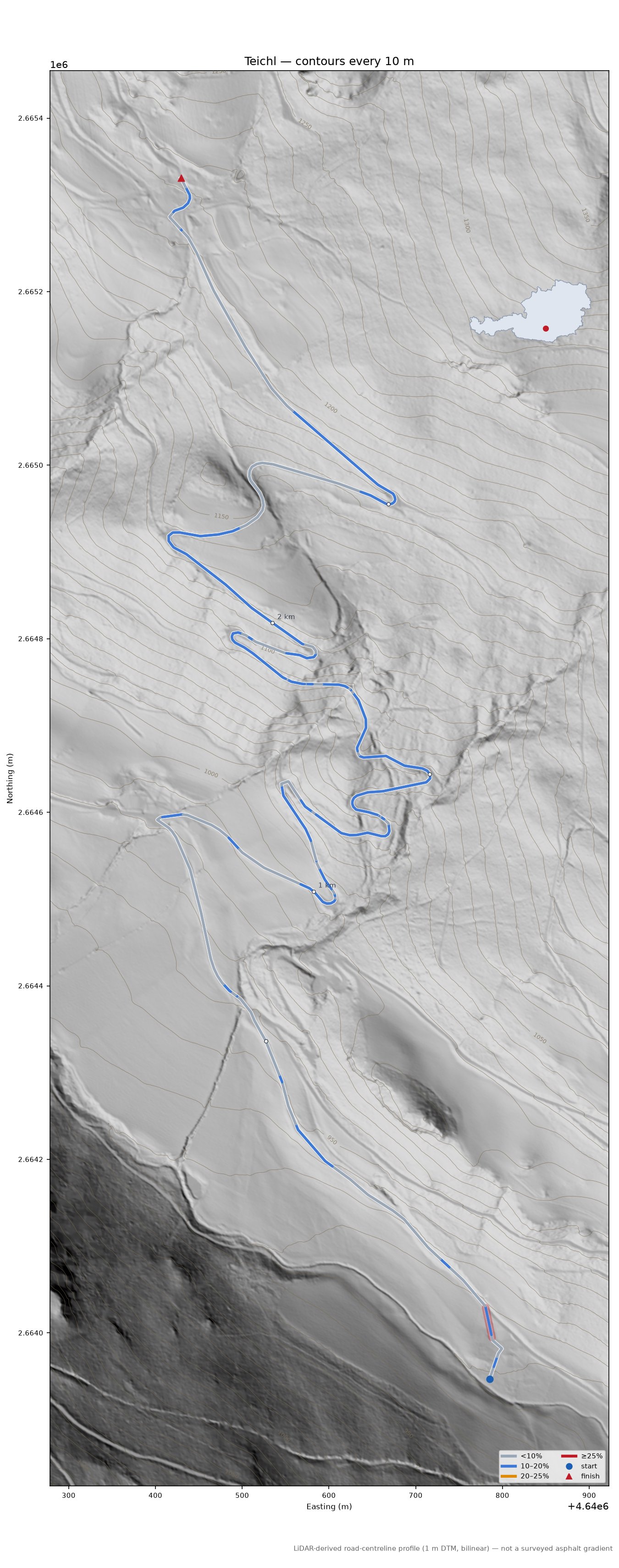 Teichl LiDAR hillshade map with contours