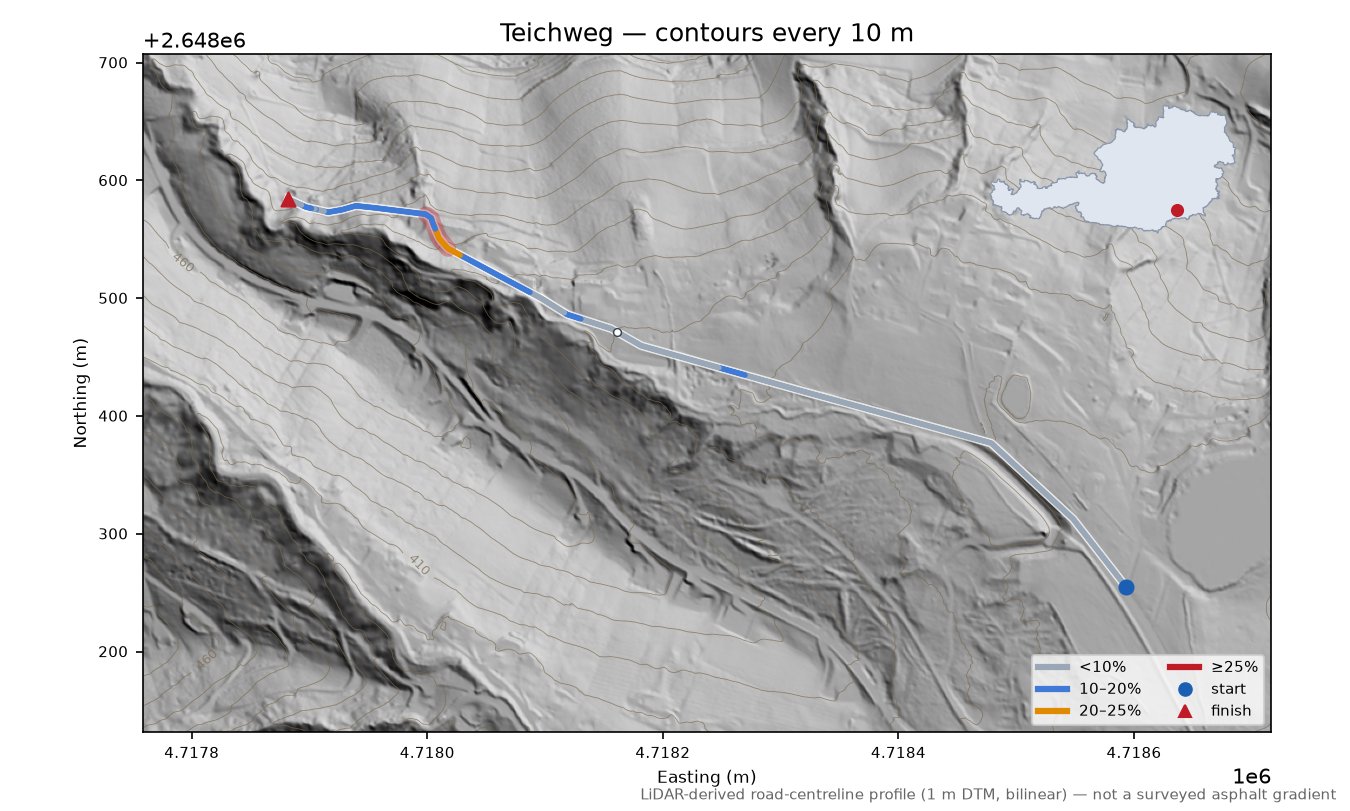 Teichweg LiDAR hillshade map with contours