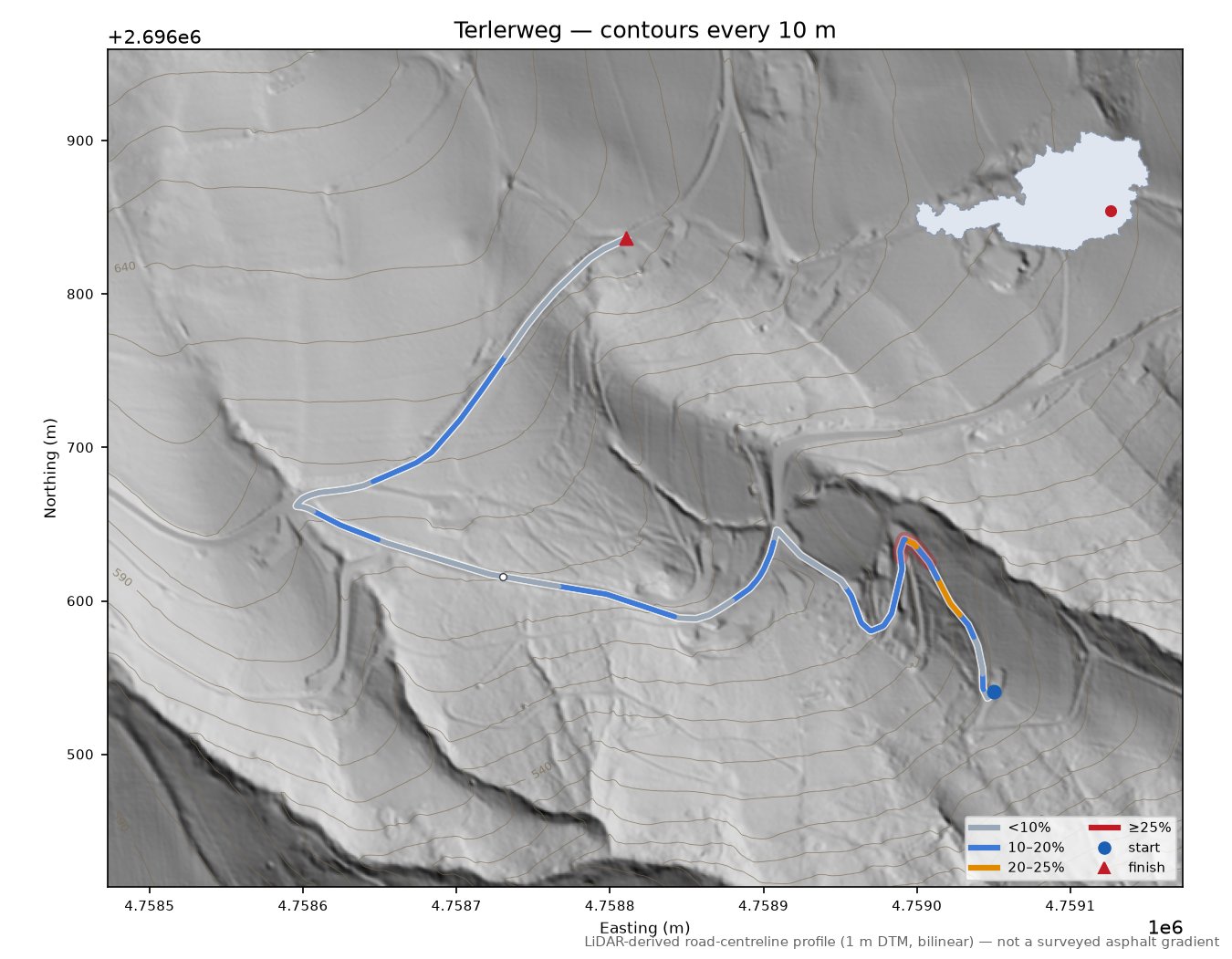 Terlerweg LiDAR hillshade map with contours