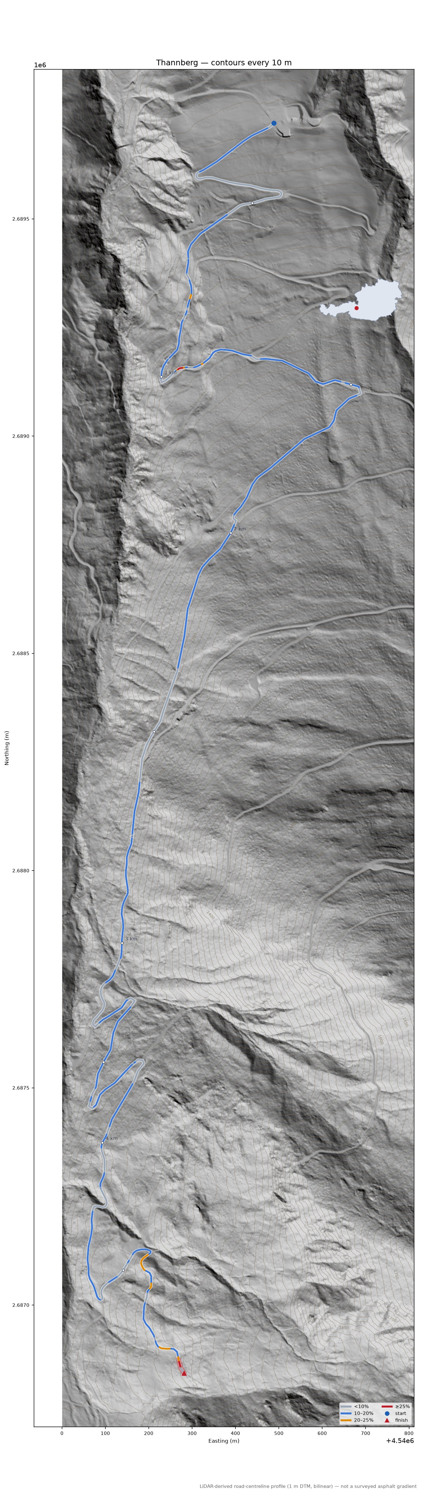 Thannberg LiDAR hillshade map with contours