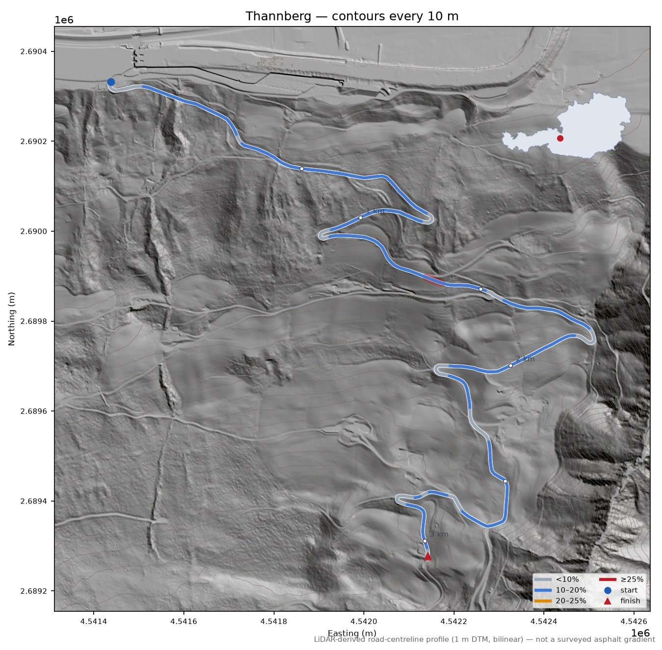 Thannberg LiDAR hillshade map with contours