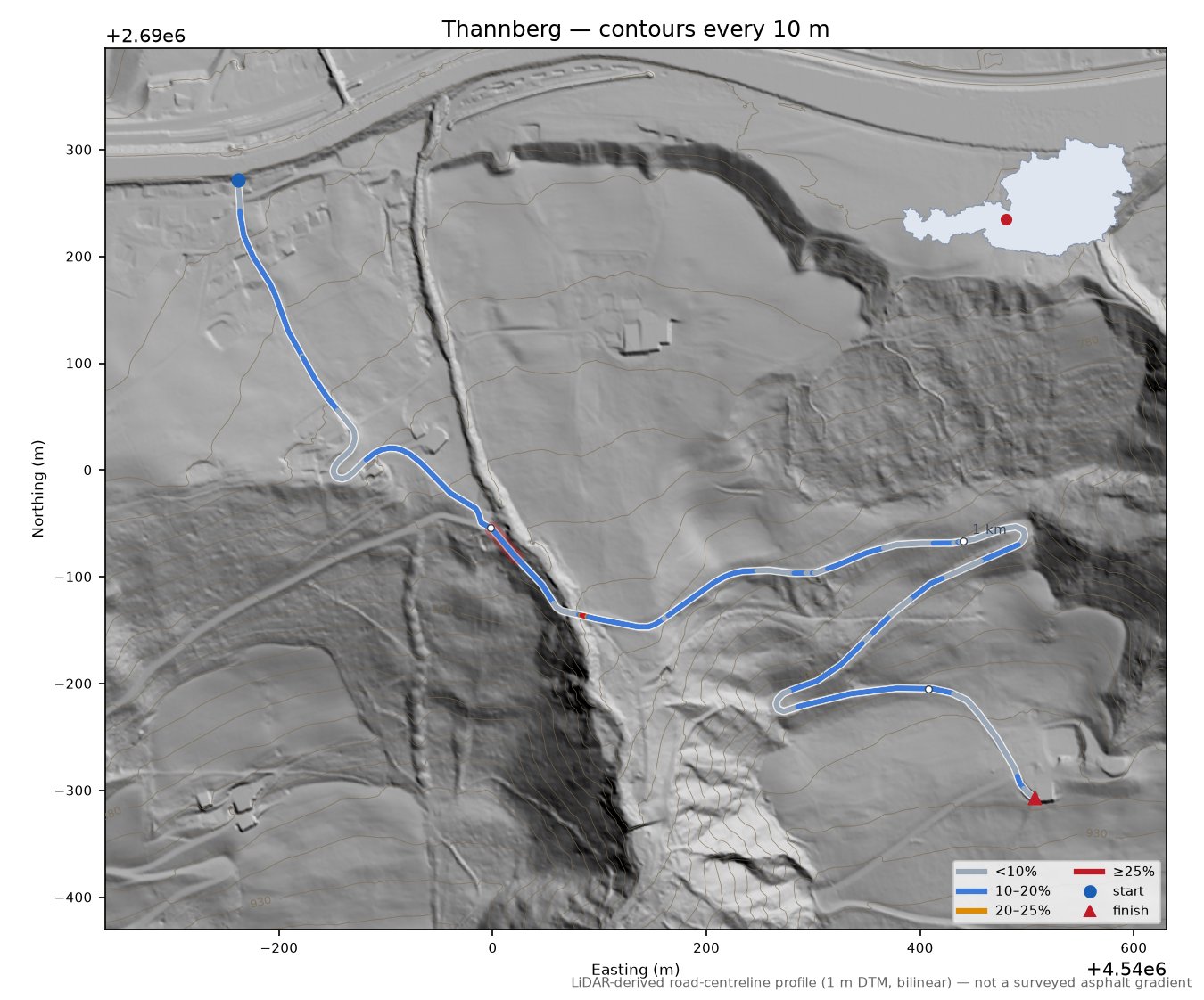 Thannberg LiDAR hillshade map with contours