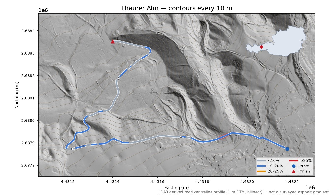 Thaurer Alm LiDAR hillshade map with contours