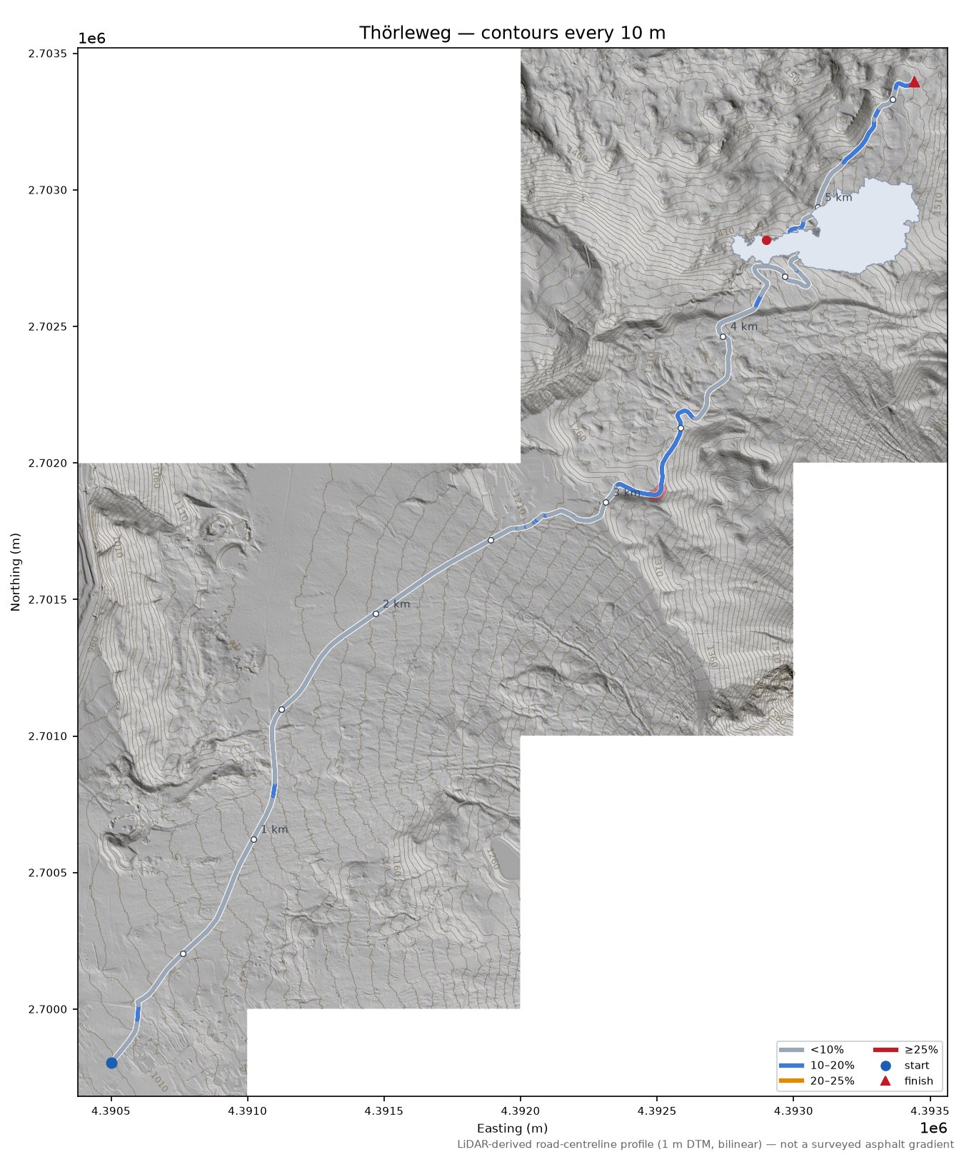 Thörleweg LiDAR hillshade map with contours