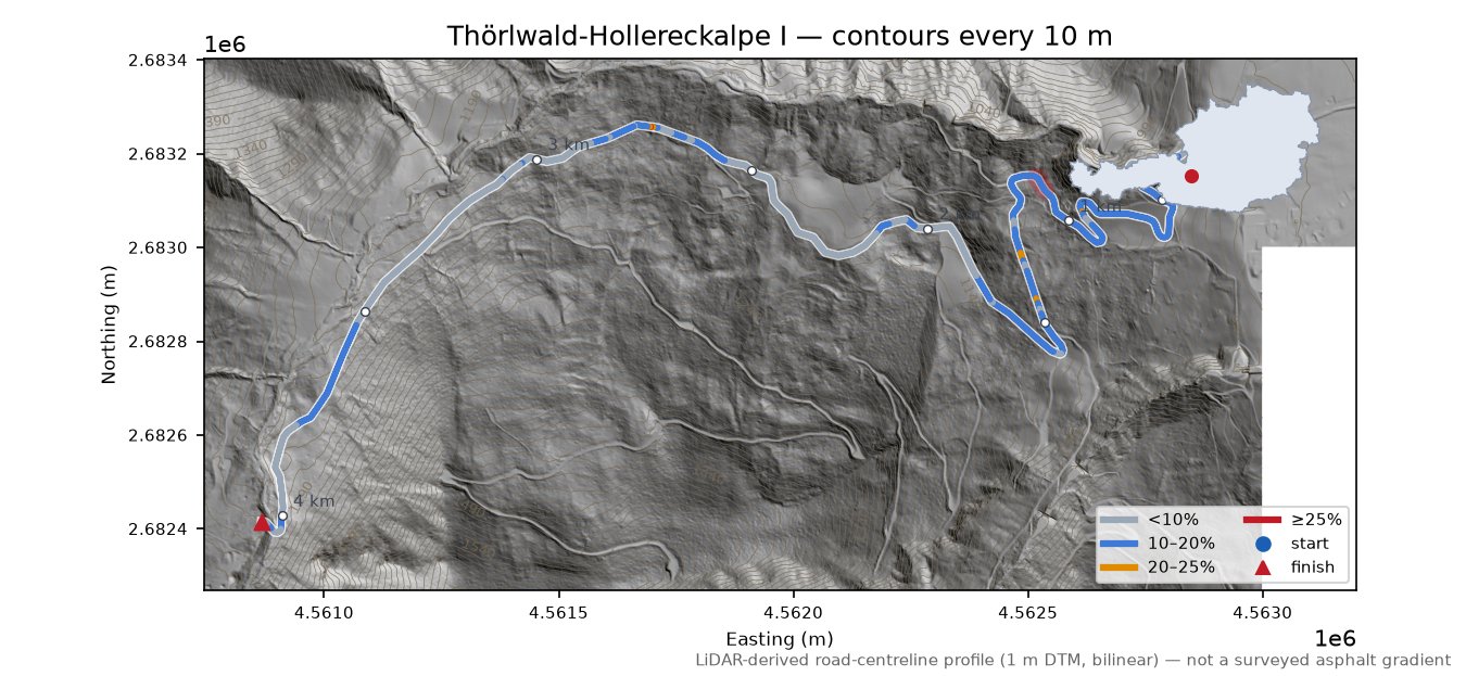 Thörlwald-Hollereckalpe I LiDAR hillshade map with contours
