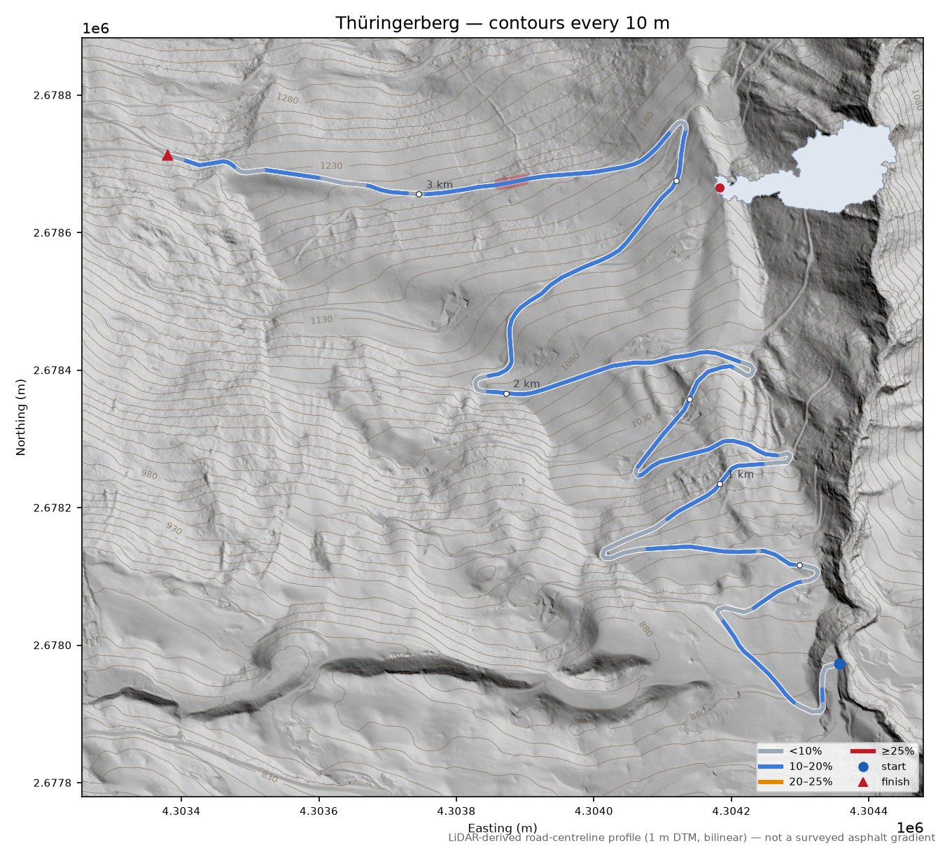 Thüringerberg LiDAR hillshade map with contours
