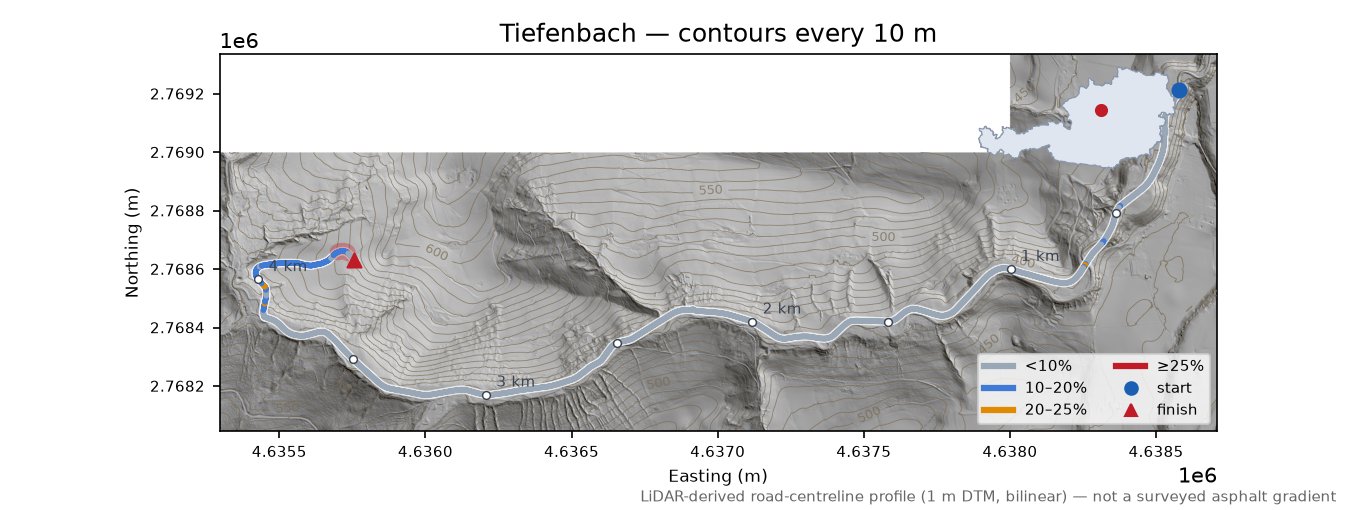 Tiefenbach LiDAR hillshade map with contours
