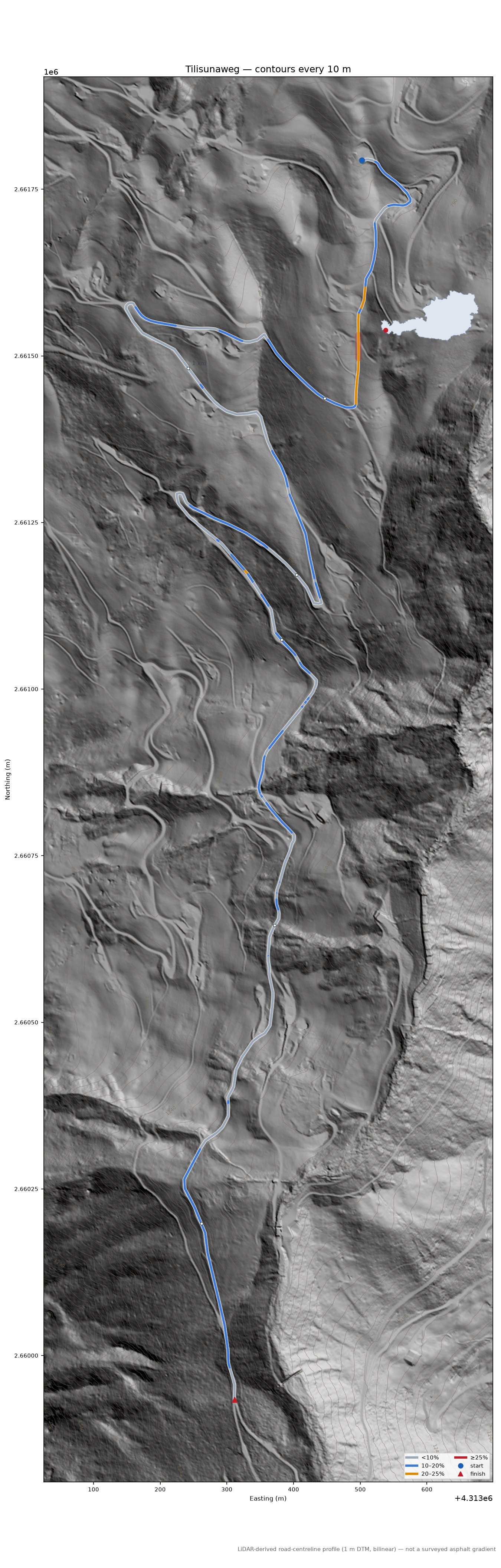 Tilisunaweg LiDAR hillshade map with contours