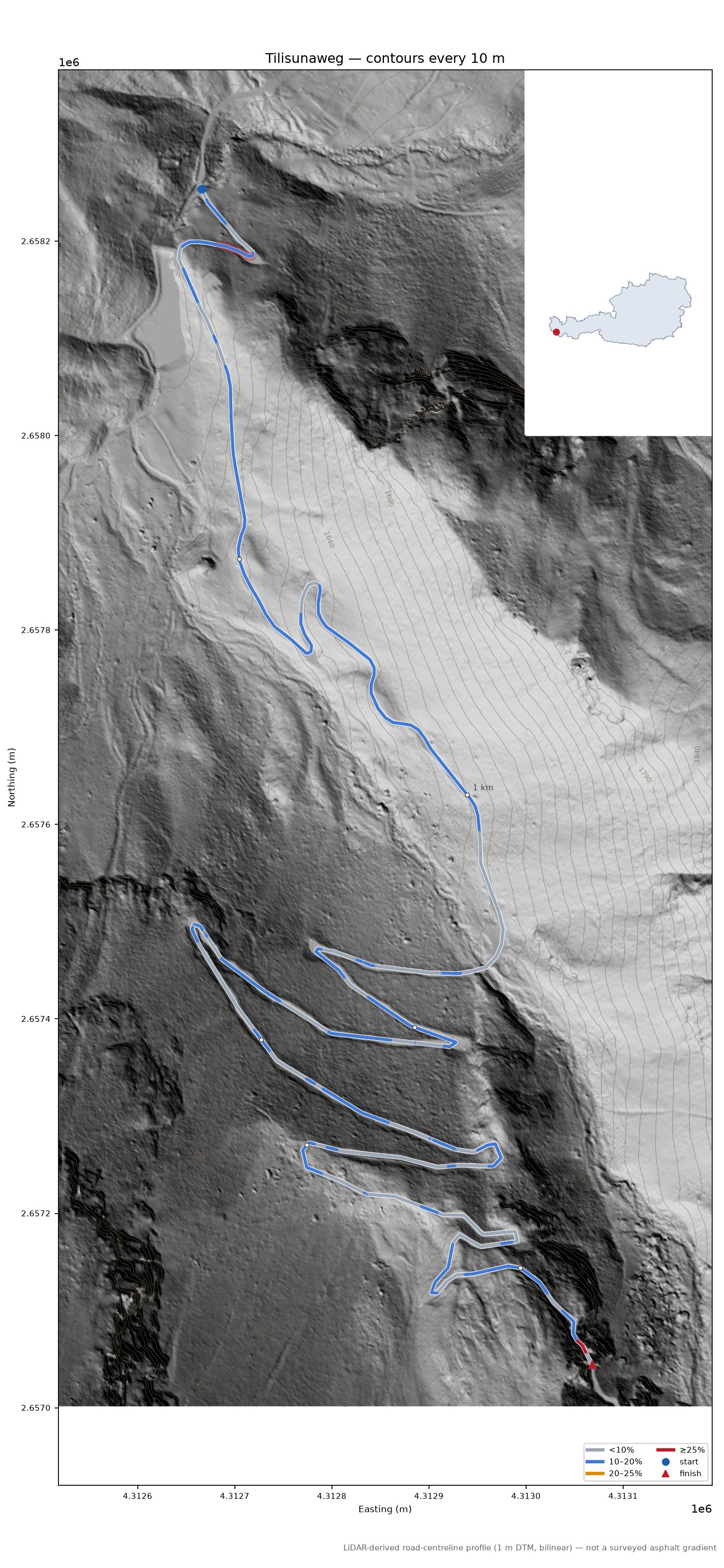 Tilisunaweg LiDAR hillshade map with contours
