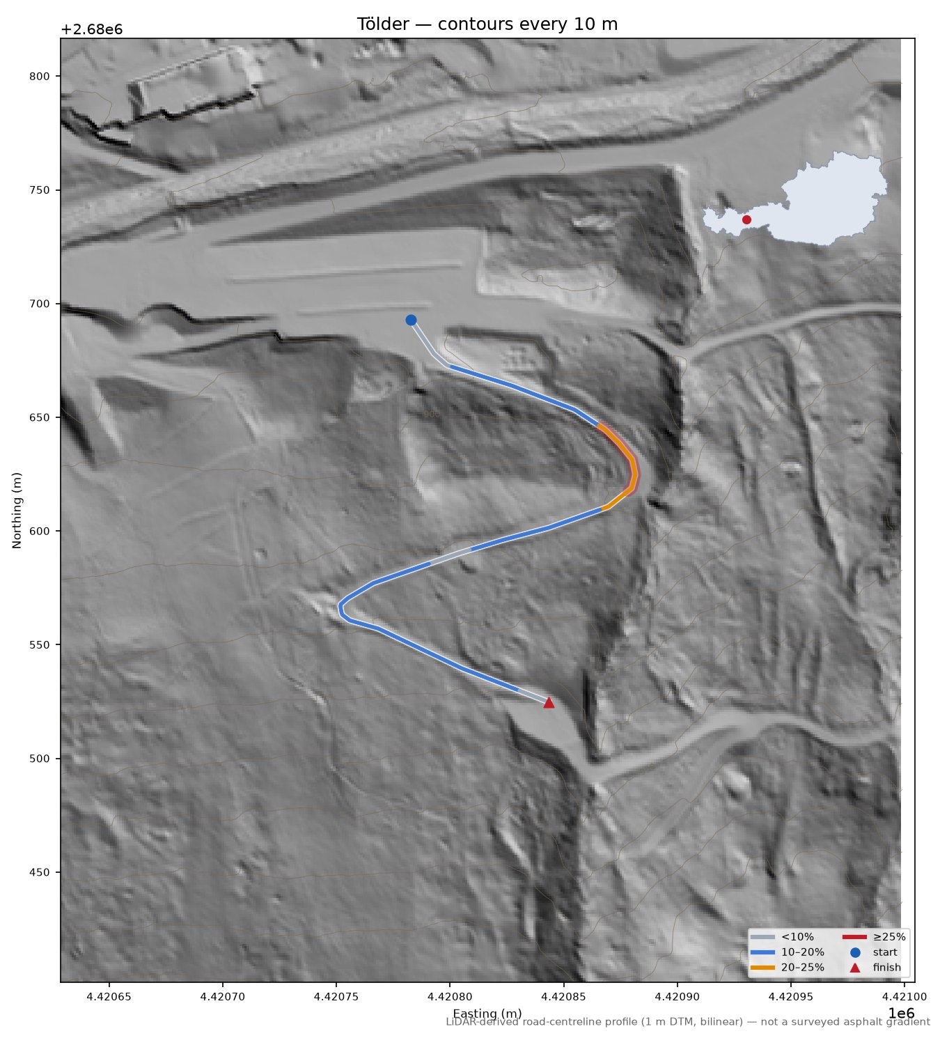 Tölder LiDAR hillshade map with contours