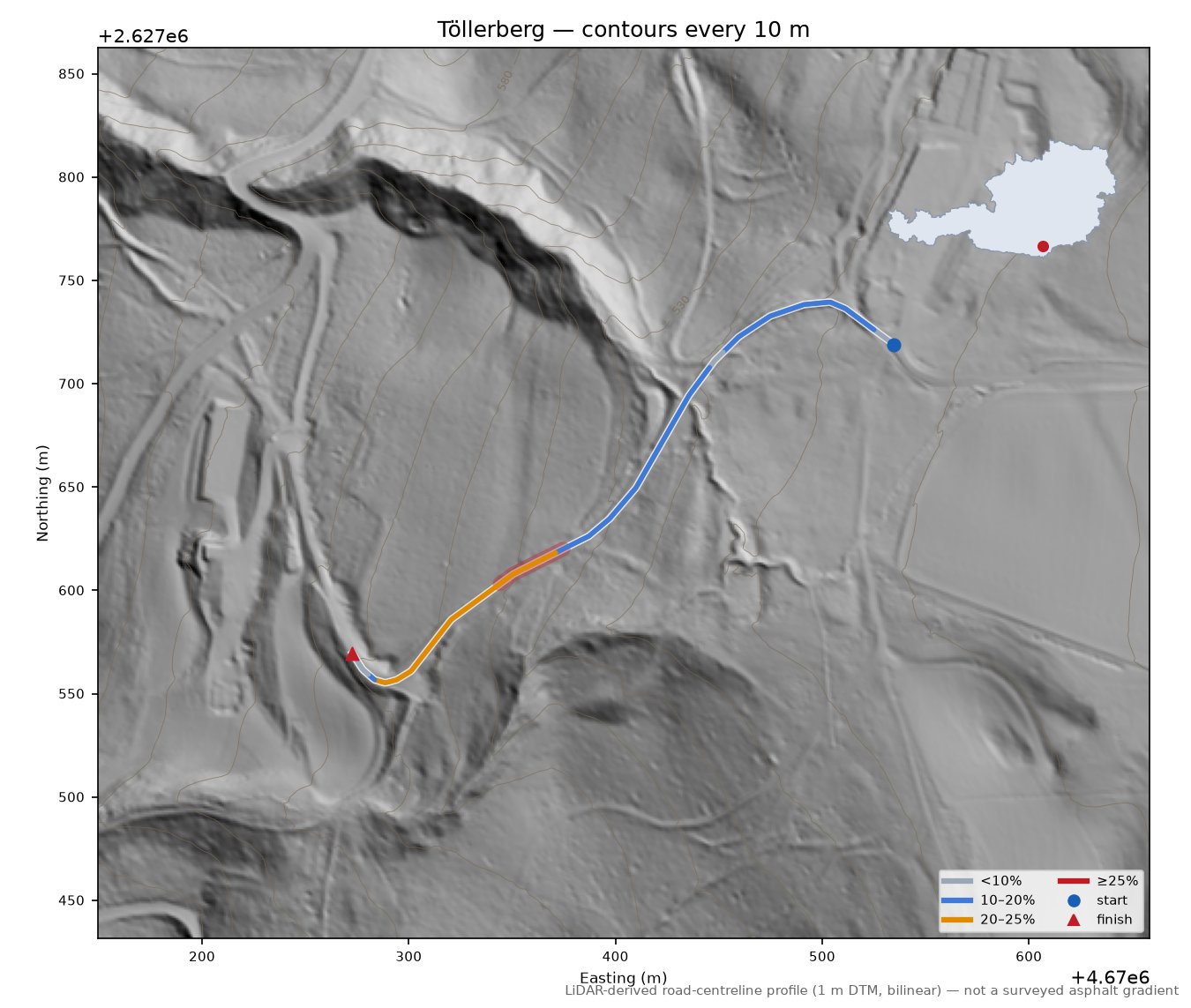 Töllerberg LiDAR hillshade map with contours