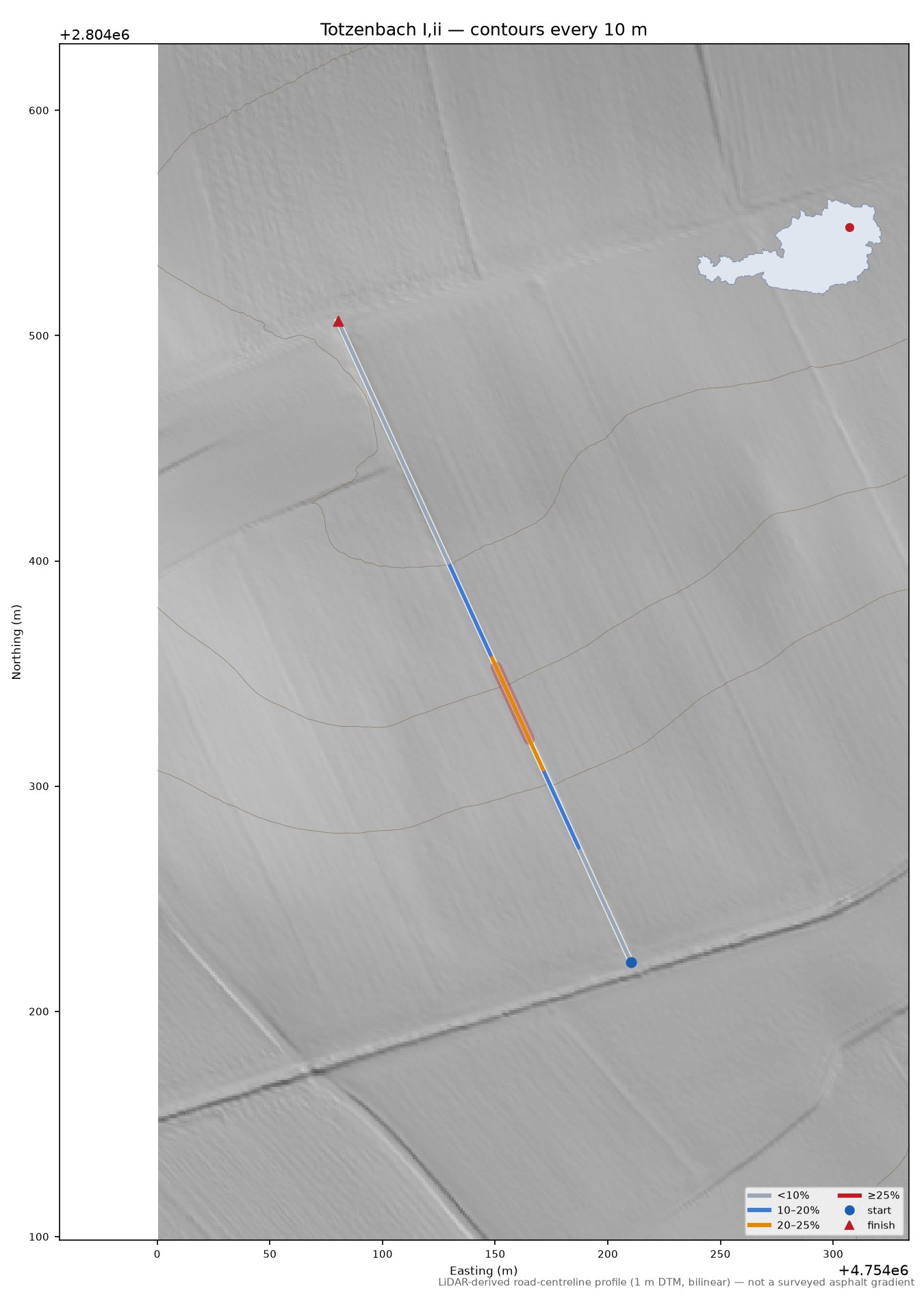Totzenbach I,ii LiDAR hillshade map with contours